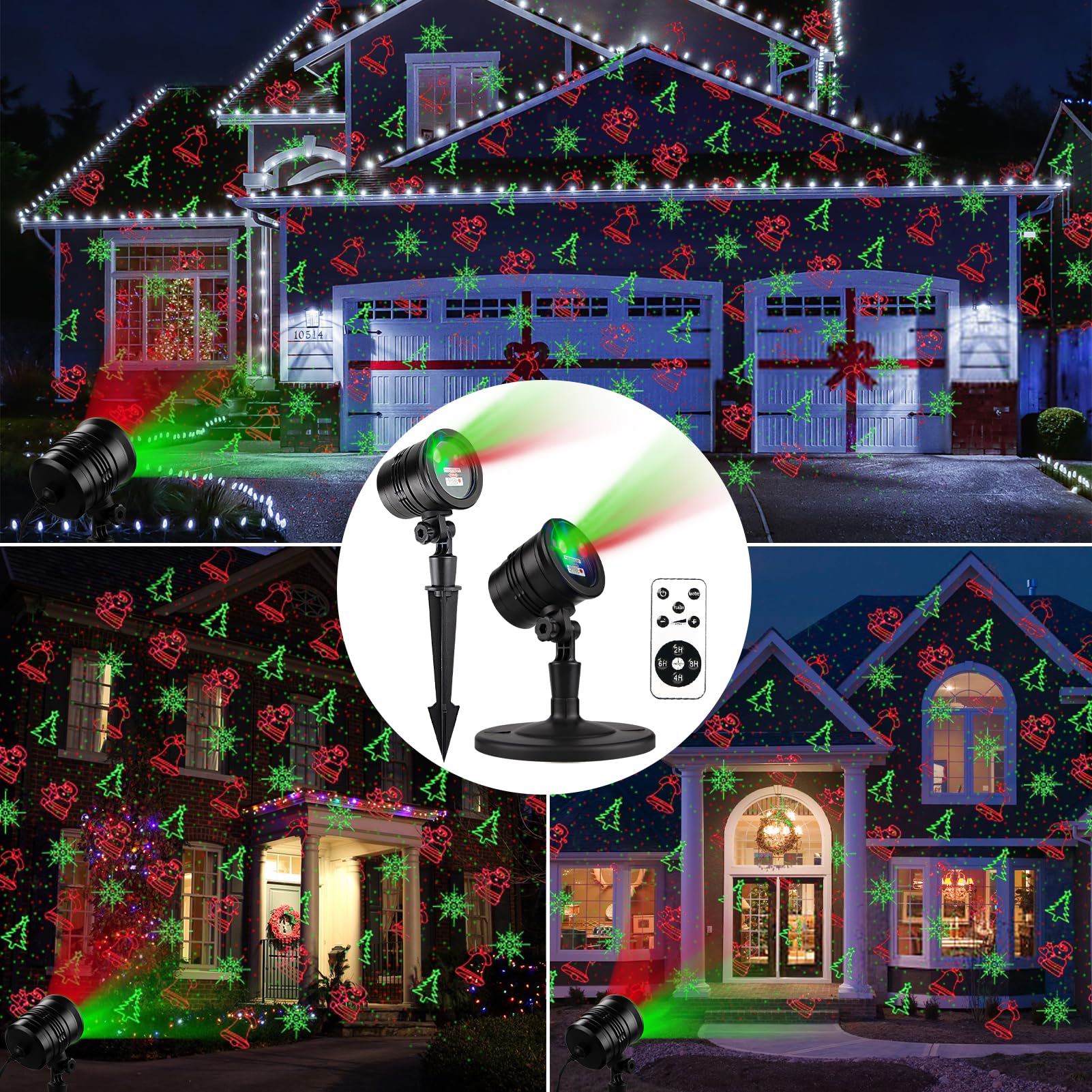 Tofu Christmas Projector Lights - Waterproof Laser Spotlight With Red & Green Patterns For Outdoor Decor