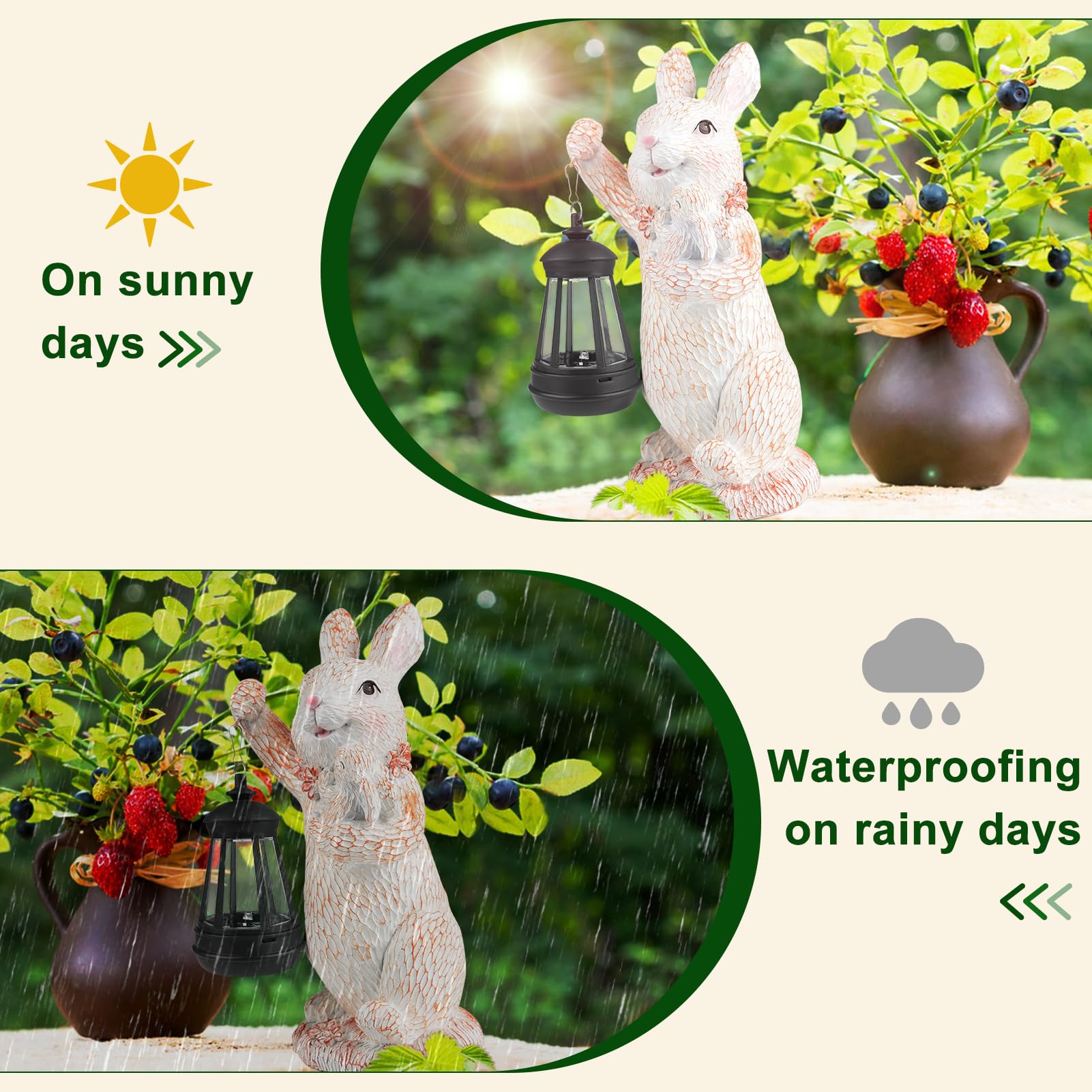 Illuminew Solar Garden Statues Rabbit Lights, Outdoor Lighted Bunny Garden Decor Waterproof Figurines For Patio Porch Balcony Ya