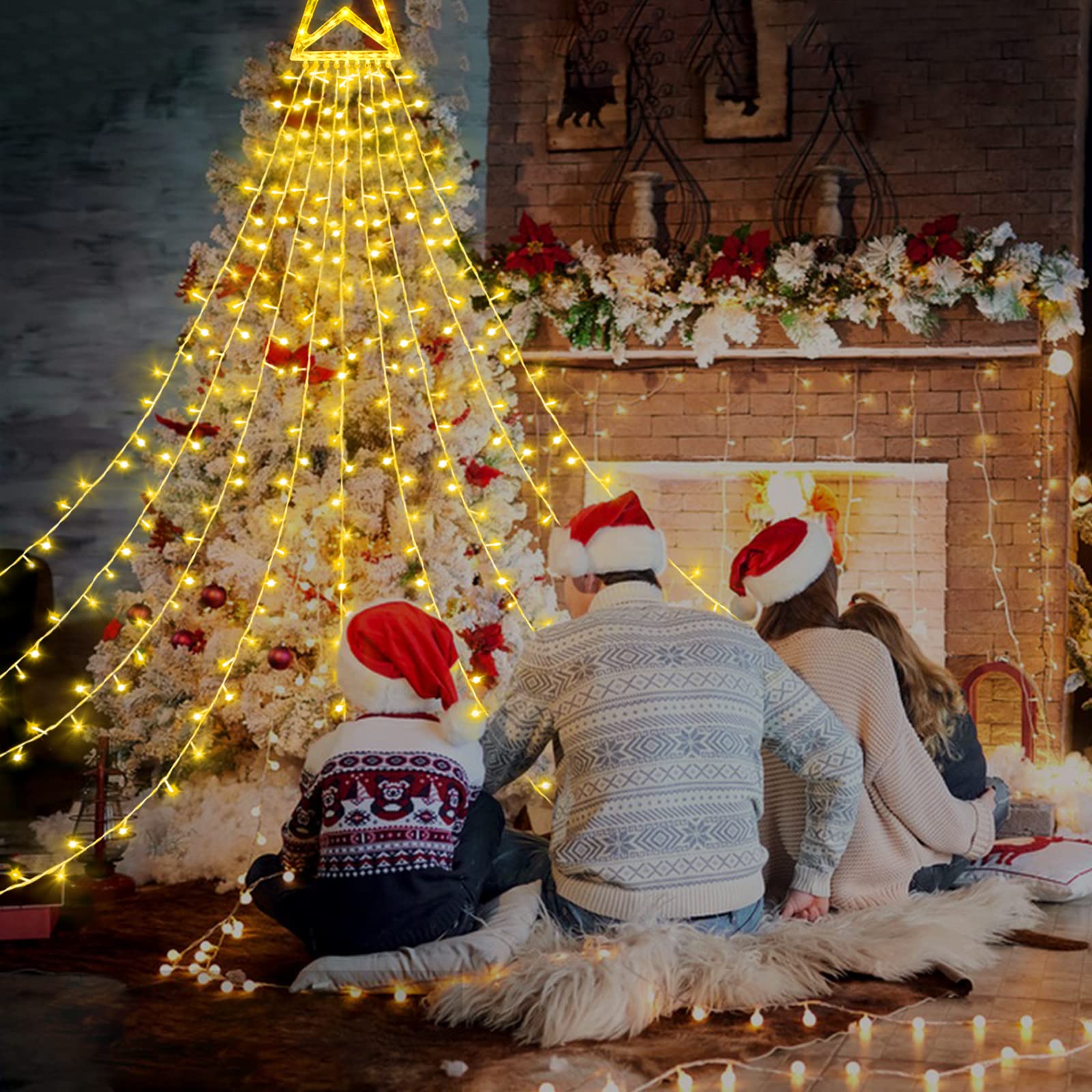 Xunxmas Christmas String Lights Outdoor Decoration 317 Led Star Fairy String Lights 8 Modes & Waterproof For Party Wedding Patio