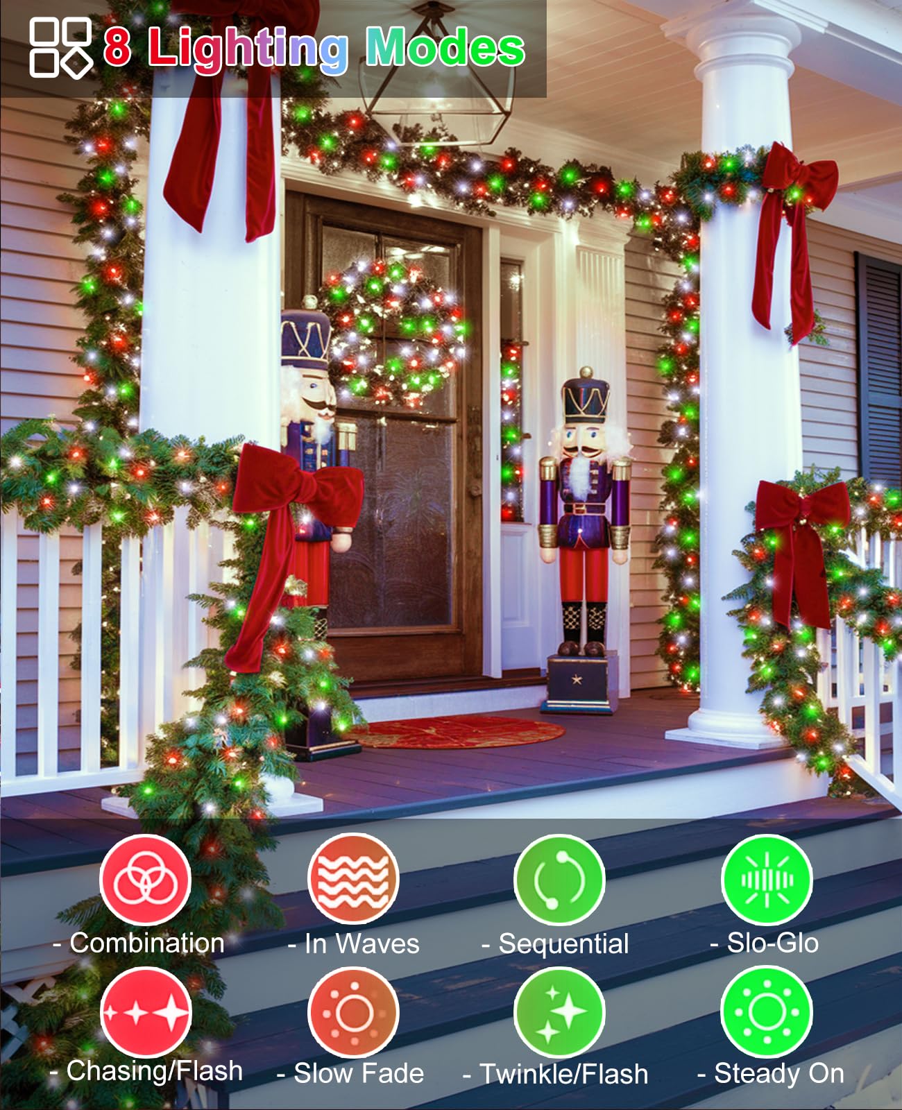 Red And Green Christmas Lights Outdoor  80Ft 240 Led Christmas Tree Lights Waterproof Plug In  8 Modes Connectable Christmas Decorations Green Wire For Indoor Room Xmas Garden Party