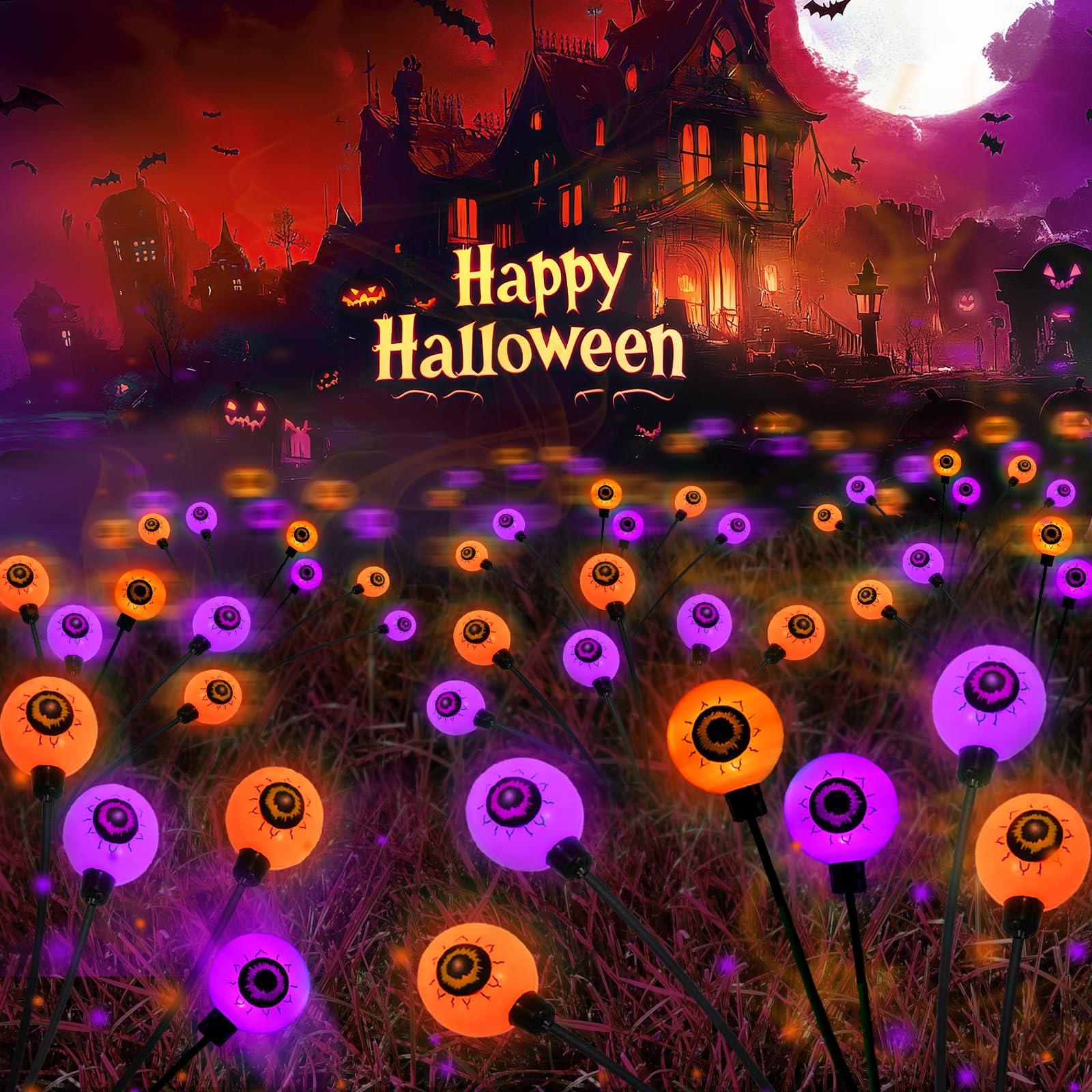 Bossern 6-Pack Solar Eyeball Halloween Lights - Purple & Orange Waterproof Garden Decor
