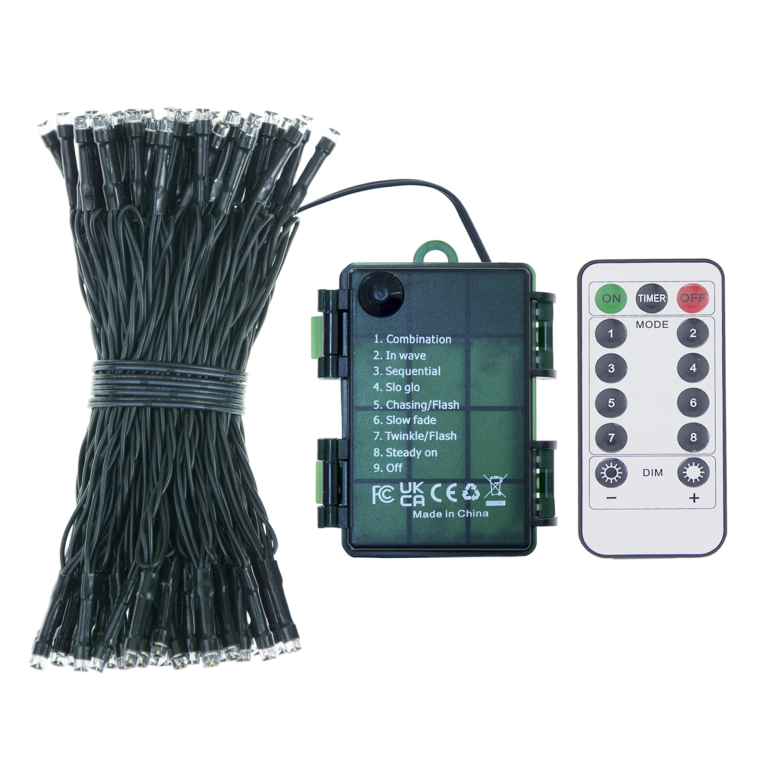GHJ 100 LEDs Battery Operated Fairy Lights, Waterproof Indoor/Outdoor, Dark Green Cable, Remote Control, Model BDB-100-L