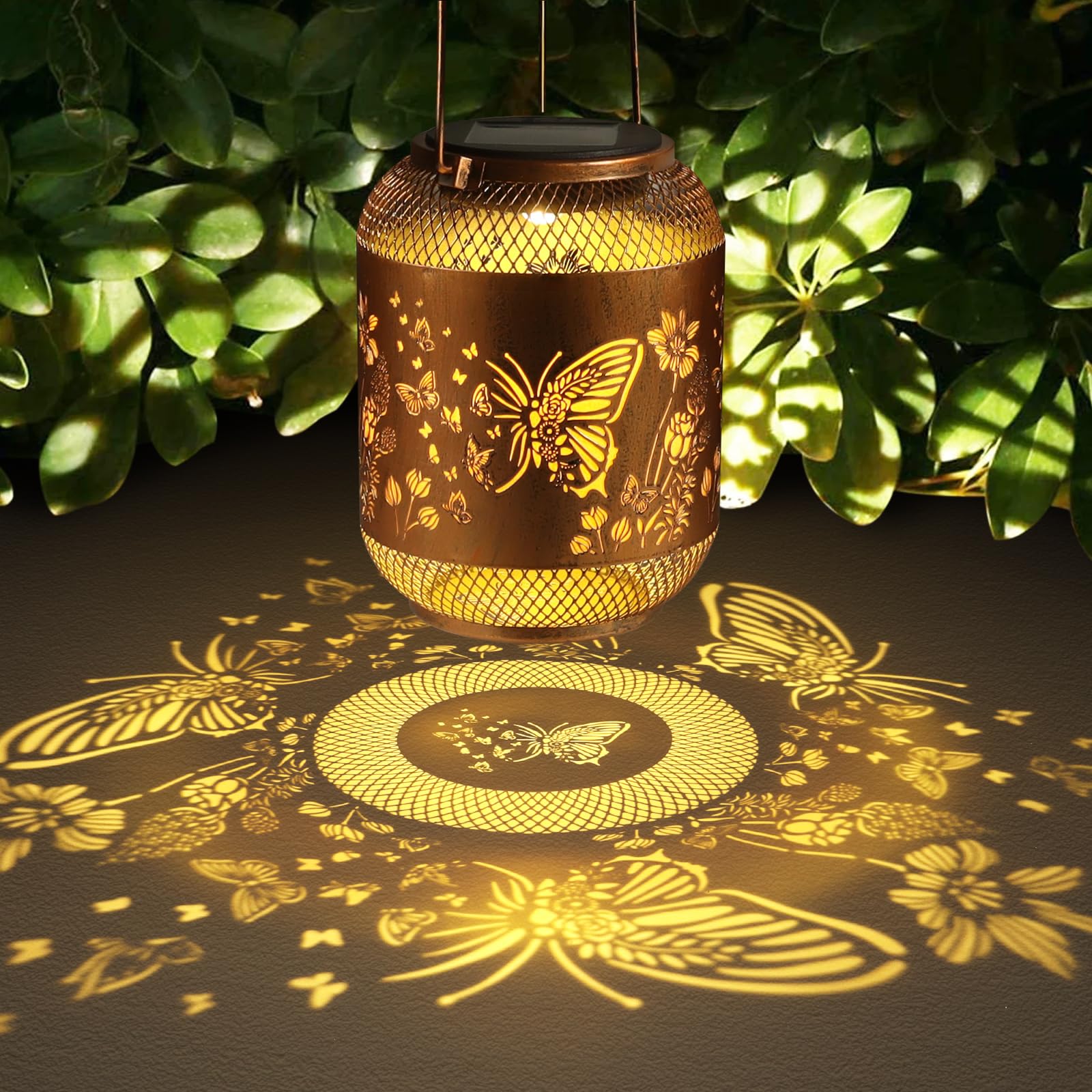 2 Pack Solar Lanterns Outdoor Waterproof Birthdays Gifts For Women Mom Grandma Metal Hanging Hollow Out Garden Decorative Solar