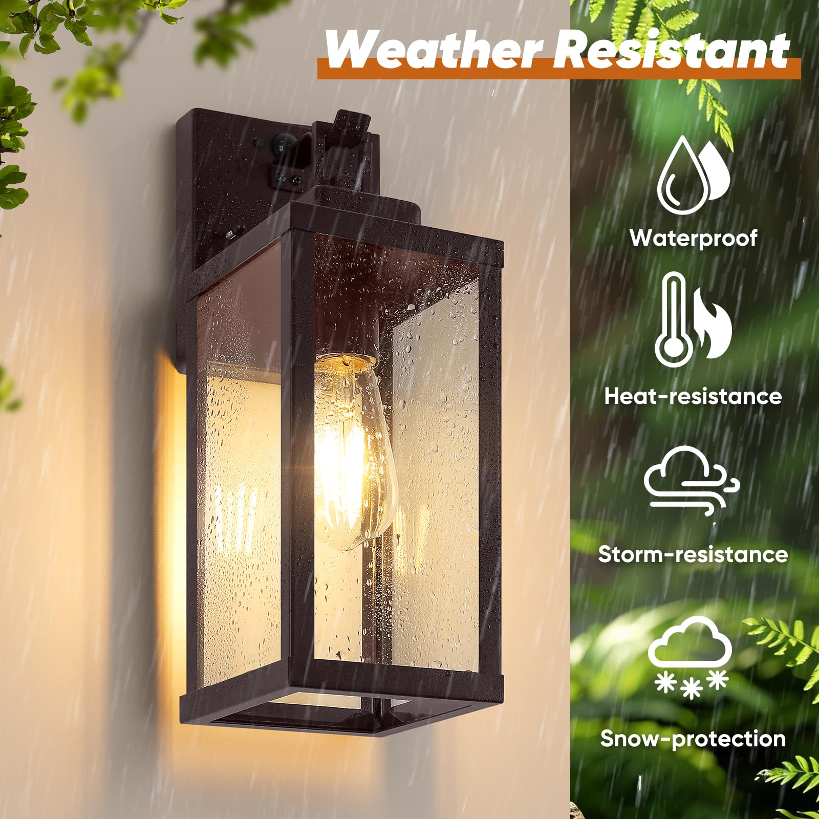 BesLowe 14" Motion Sensor Outdoor Wall Lights, Dusk to Dawn, Brown, 2-Pack, Metal Sconces, Model A927S