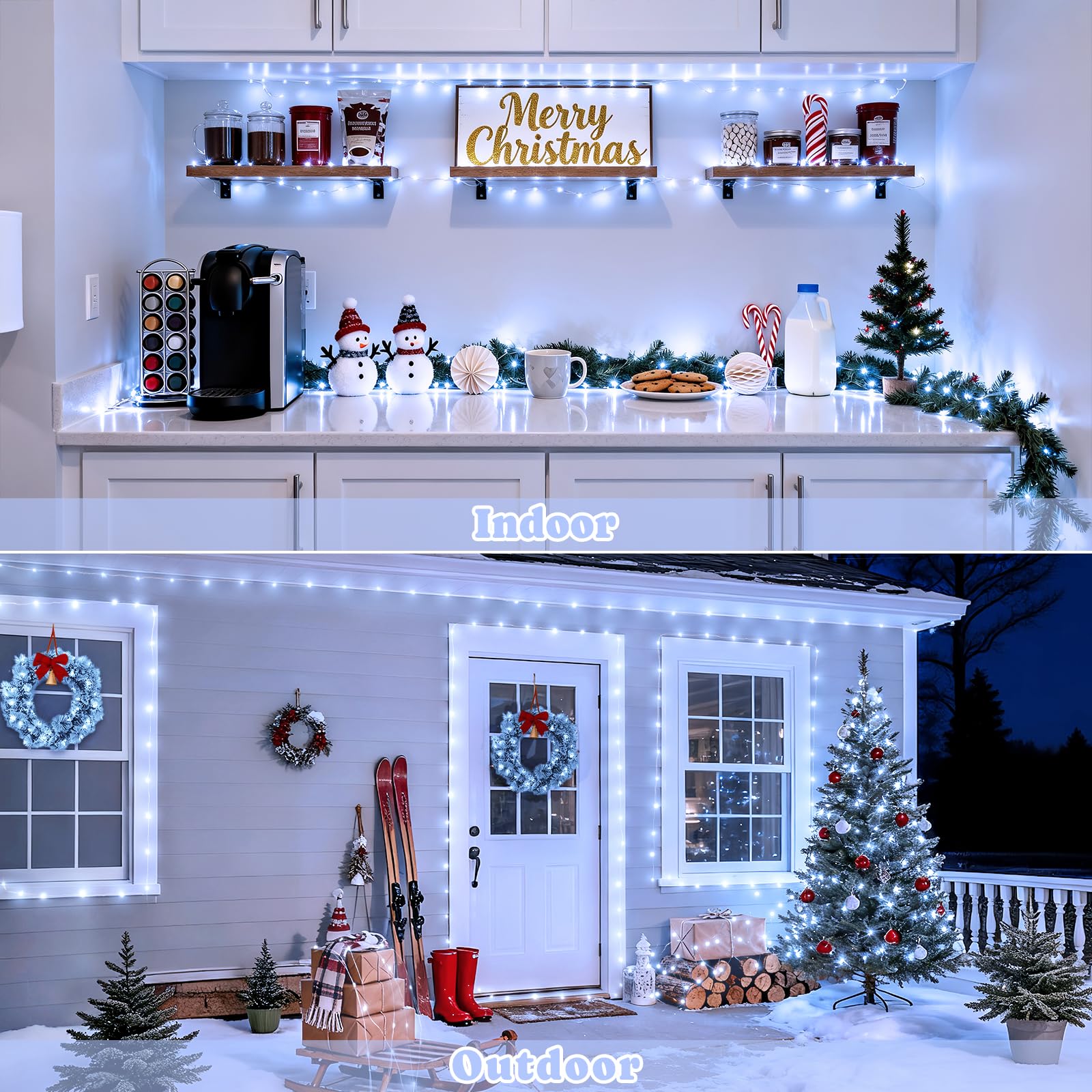JMEXSUSS 2 Pack 100 LED White Fairy Lights, 66ft Battery Operated Twinkle Lights with Remote, 8 Modes for Indoor Outdoor Decor