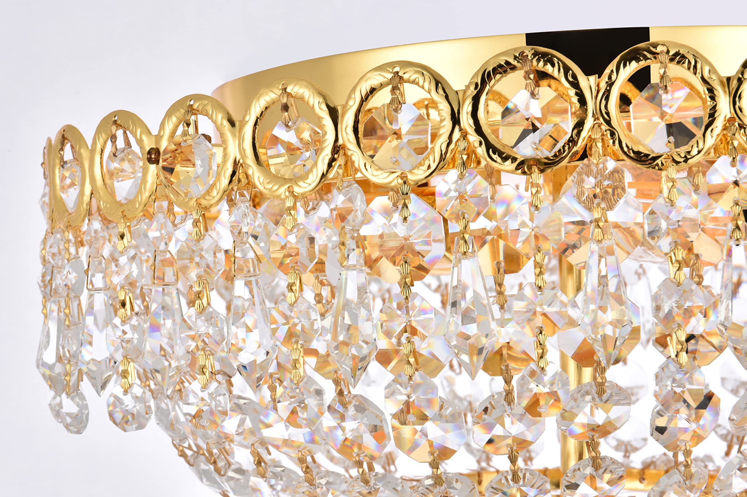 Elegant Lighting Gold Flush Mount Light Fixture With Royal Cut Crystal - 4 Lights
