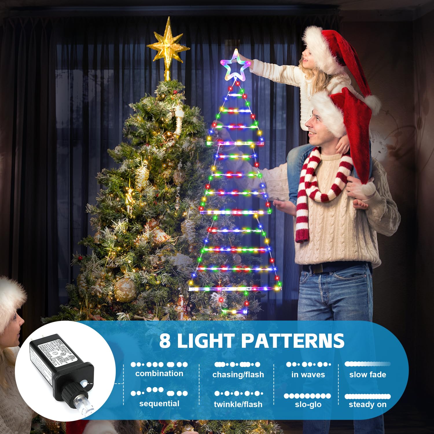 MUYUN Outdoor Christmas Tree Lights 175 LED Multicolor Waterproof 4.6ft with 8 Modes & Memory Function Model YLS1000WD01