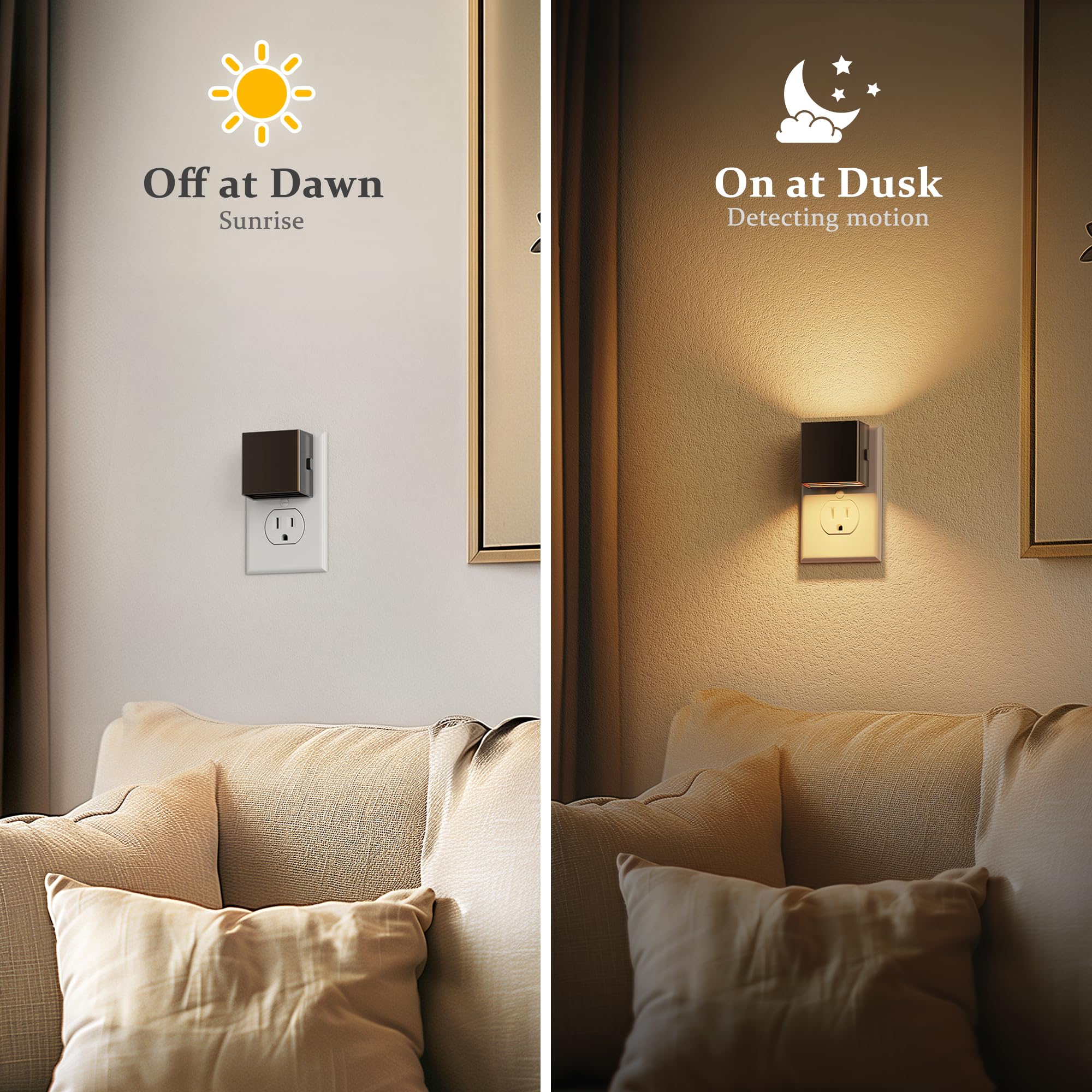 JandCase Night Light, Dusk to Dawn, 3000K Brightness Adjustable, 2 Pack, Square, Black-1, Model C-GY10602LBUS-2