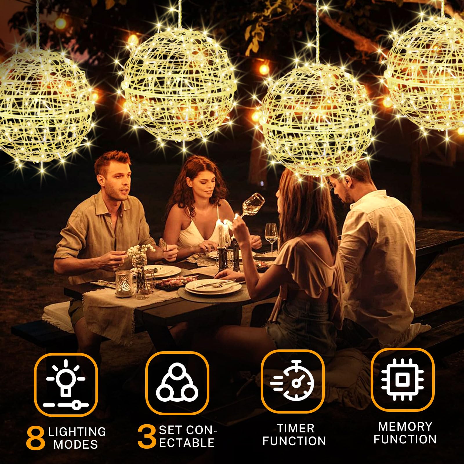 JNOEC Outdoor Ball Lights - 4 Pack 15.7in Sphere Lights, Warm White, Plastic, Model BG-BTD, Perfect for Garden, Patio, Party Decoration