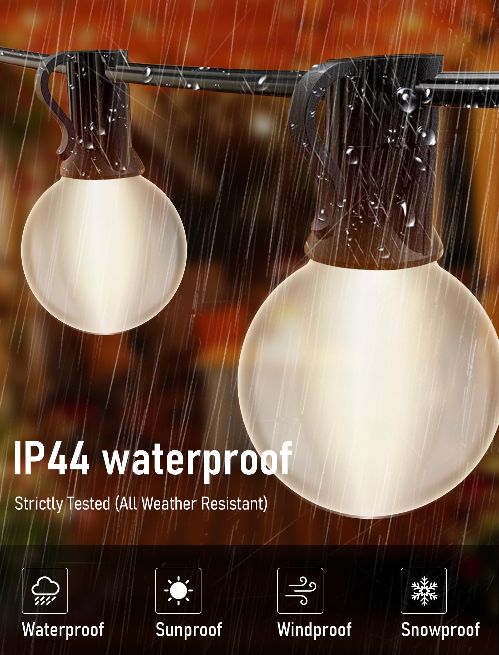 Romasaty 25Ft Frosted White Lights G40 Globe Outdoor String Lights Patio Lights With 25 Frosted White Globe Bulbs - Black Wire