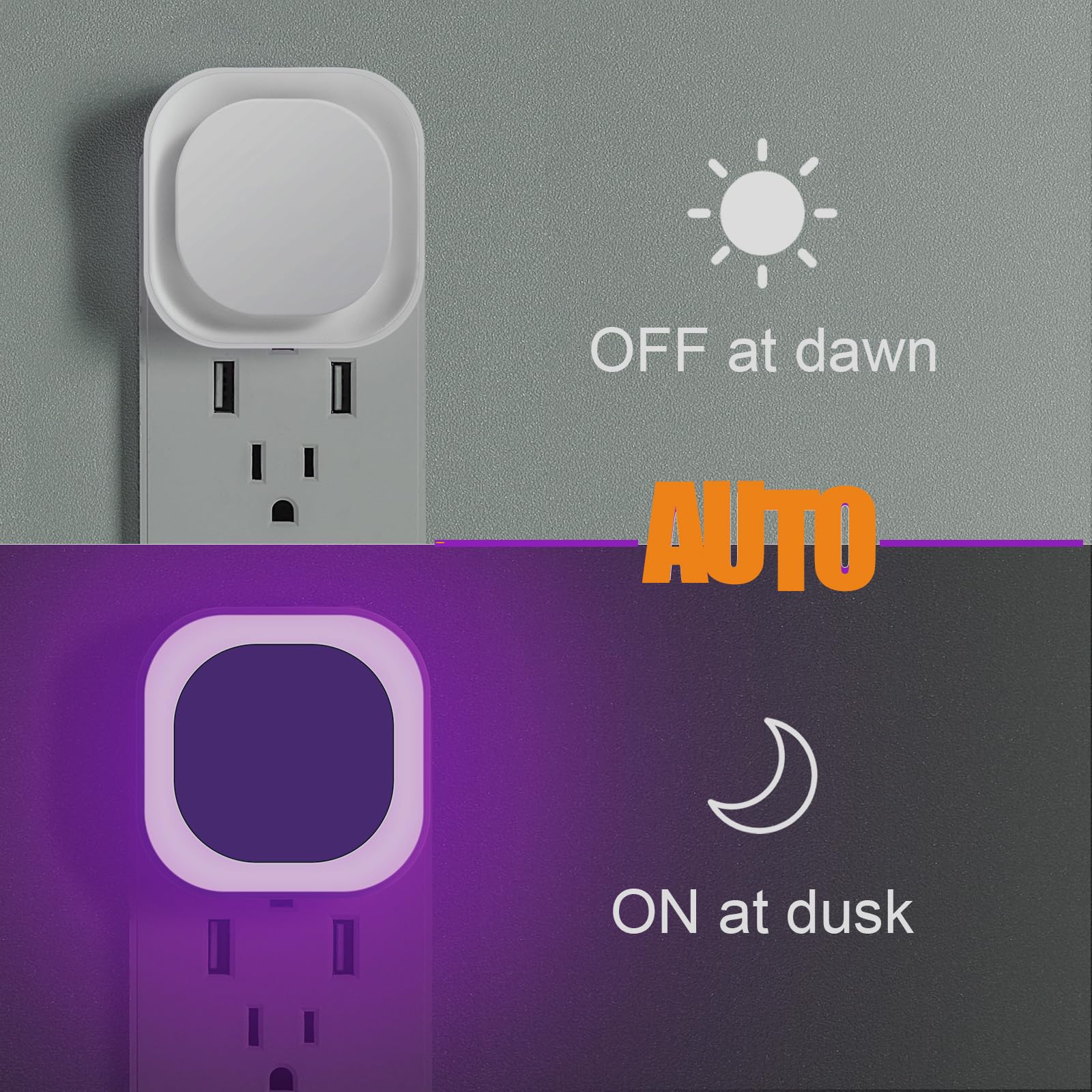 YUNLEX Dimmable Night Light, Auto Dusk to Dawn Sensor, Violet, Model NLS21, Soft Glow for Bathroom, Hallway, Stairs, Kitchen, Bedroom