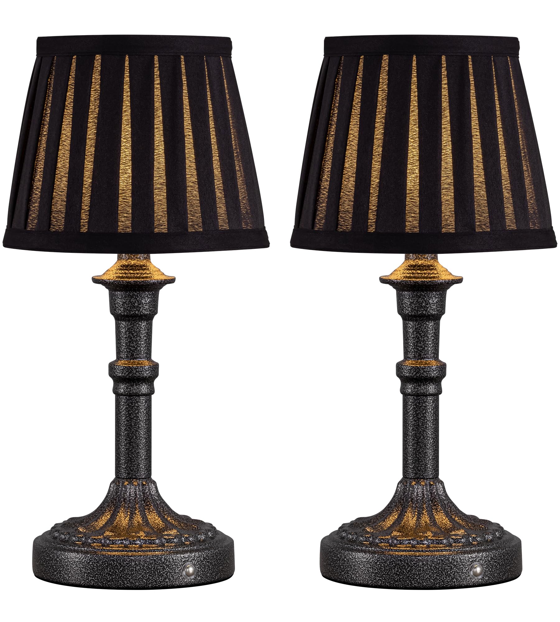 KDG Cordless Portables Table Lamp Set of 2, LED Fabric Shade Small Desk Lamps, 5000mAh Battery Powered Lighting, 2700K Stepless Dimmable Light for Living Room, Dining Room, Bedroom (Mottled Silver)