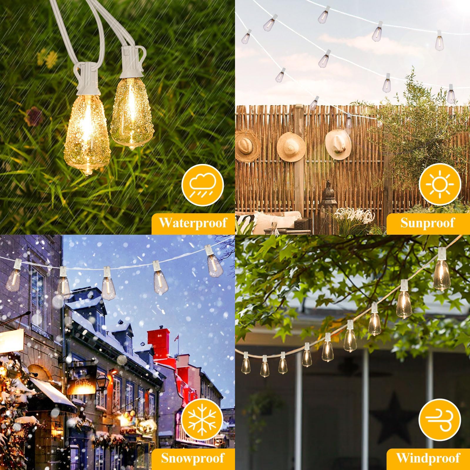 Brightever 50Ft Outdoor String Lights Weatherproof, Patio Lights With 25+2 St38 Edison Shatterproof Bulbs, Commercial Grade Warm