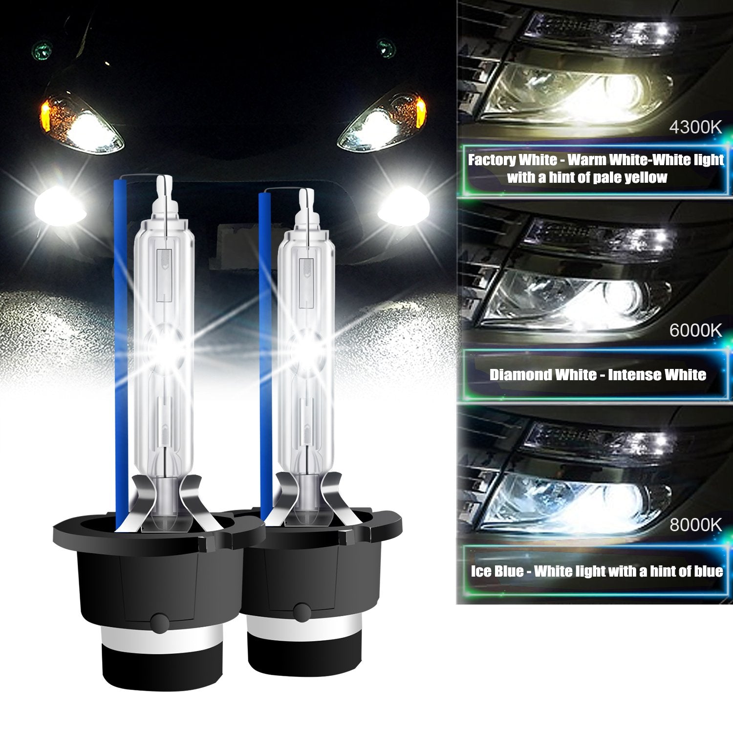 RCP D2S8 Xenon HID Replacement Bulb Pair 8000K Ice Blue 12V Glass Car Headlights