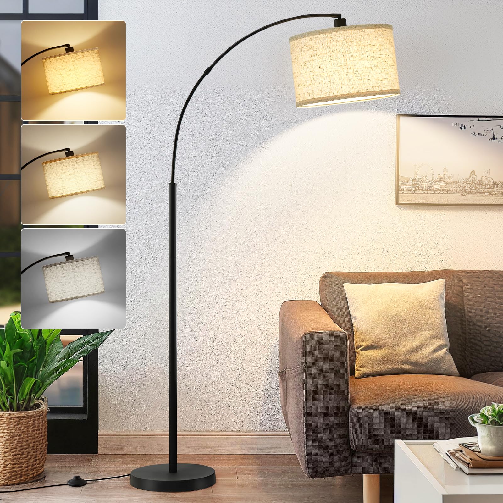 Luvkczc 71'' Arc Floor Lamps for Living Room, Standing Lamp with Adjustable Head, Tall Pole Lamp with Foot Switch, Arched Readin