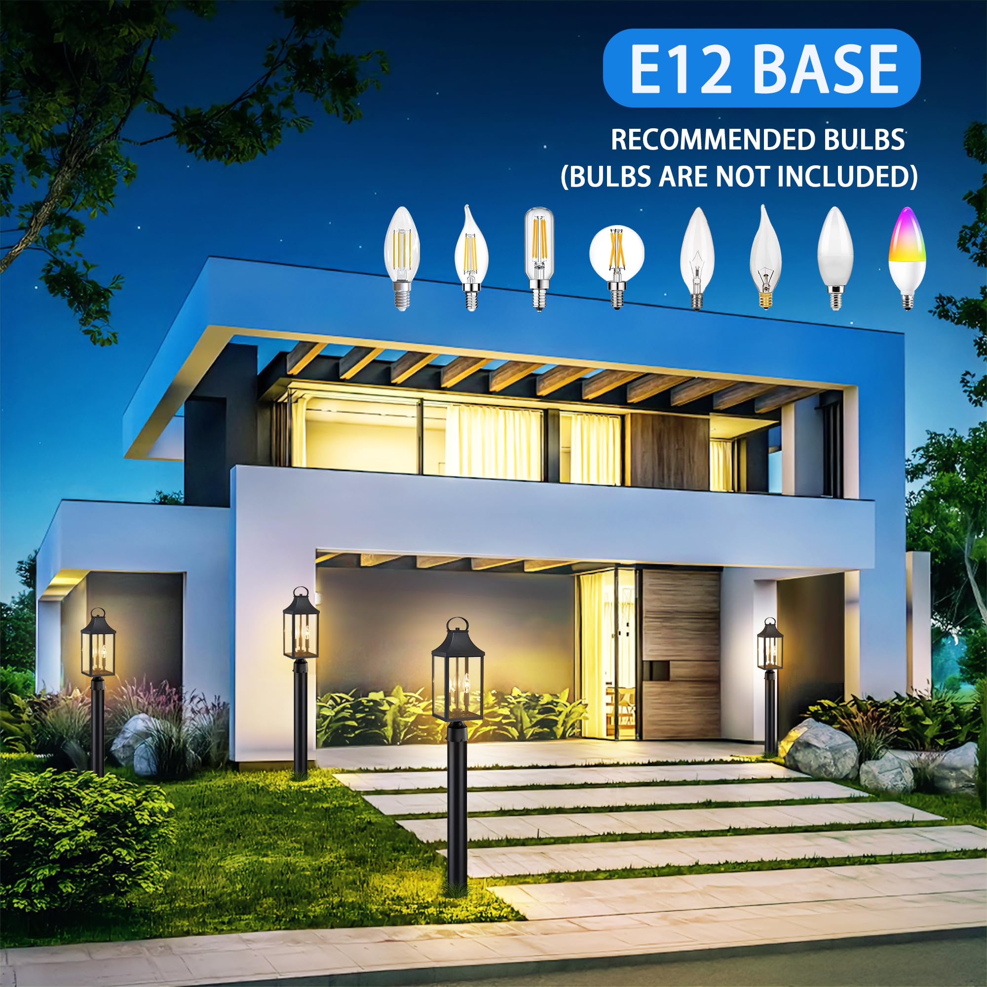 18.62'' Dusk To Dawn Post Light Outdoor, Large 3-Light Lamp Post Light Fixture, Modern Pillar Outside Lighting Waterproof Post Lantern Lamp Outdoor Post Light Fixtures Pole Lights For Porch, 1 Pack