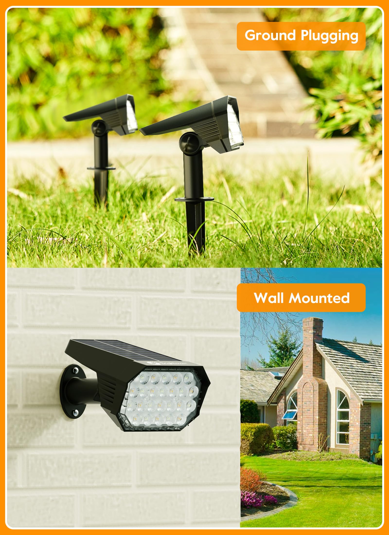 Brightown Solar Lights Outdoor Waterproof Ip67, [Cool & Warm Light 2-In-1] Solar Spot Lights Outdoor, 2 Colors 3 Brightness Leve