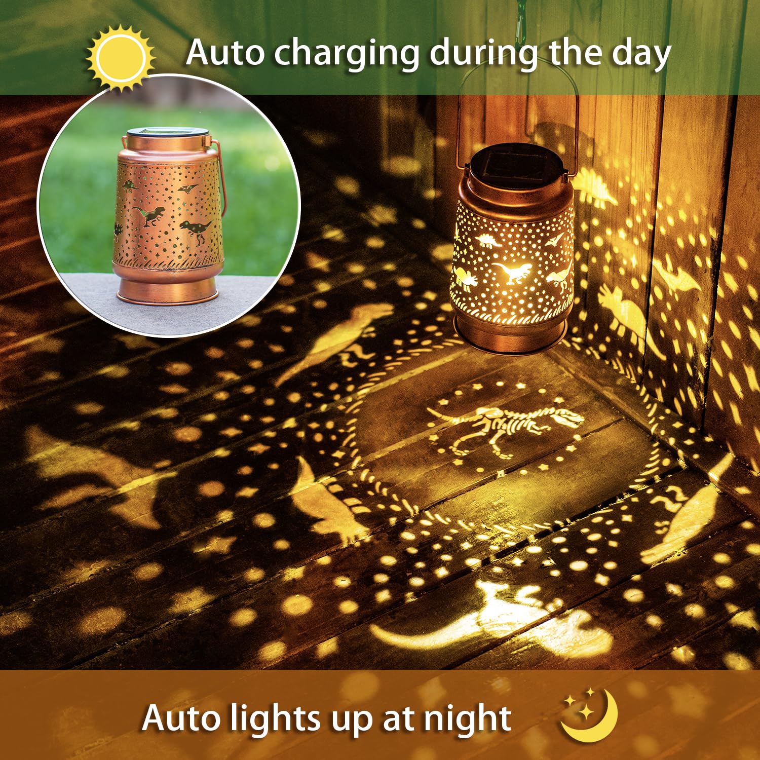 Dinosaur Solar Lanterns Outdoor Waterproof Hanging Solar Lights Dinosaur Gifts For Women Men Metal Decorative Led Dinosaur Lanterns For Garden Decor,Yard,Patio,Lawn,Tabletop,Pathway,Landscape