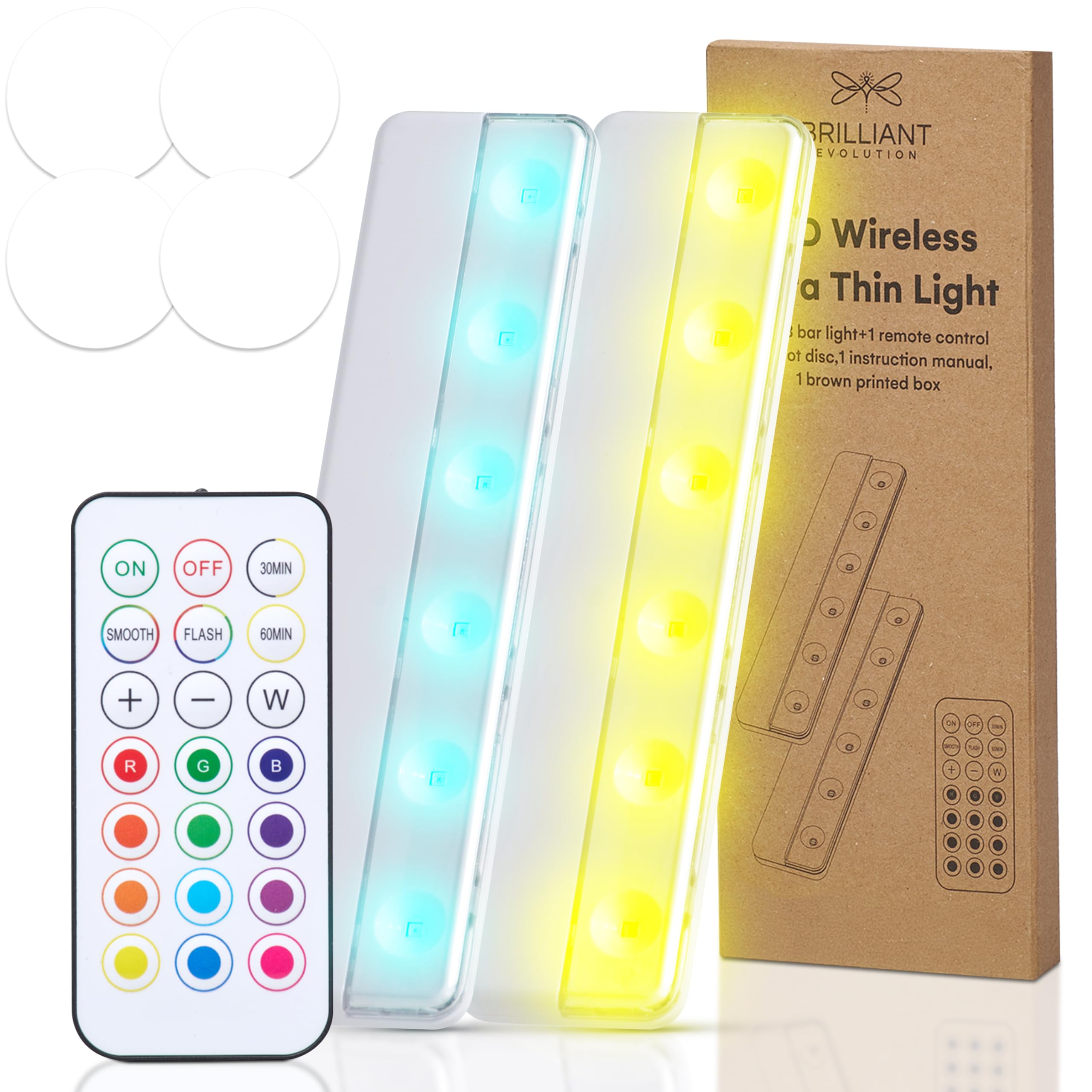 Brilliant Evolution LED Wireless Ultra Thin Light, 50 Lumens, RGB Color Temperature, 2 Pack, White, Model PXBR-000069-FBA