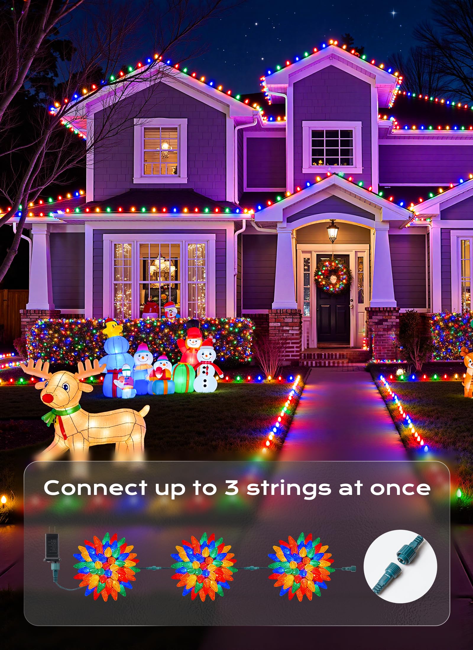 C9 Outdoor Christmas Lights  33 Ft 50 Led C9 String Lights  8 Modes & Timer Connectable Waterproof For Christmas Tree Light Indoor Outdoor Roofline Patio Outside Yard Holiday Xmas Decor  Multicolor