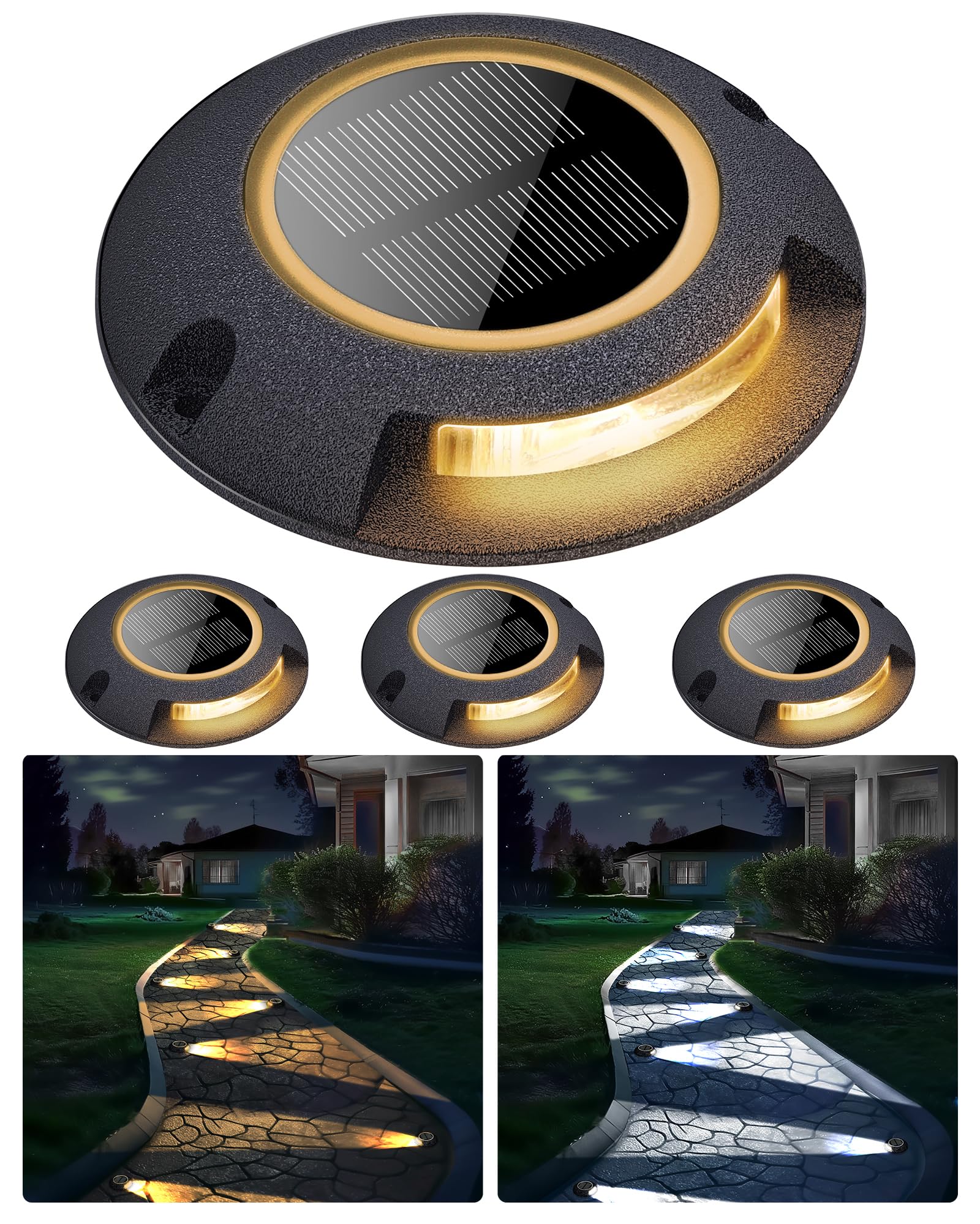 Fabstyl Solar Dock Lights 4 Pack, Waterproof Led Driveway & Pathway Lights, Black