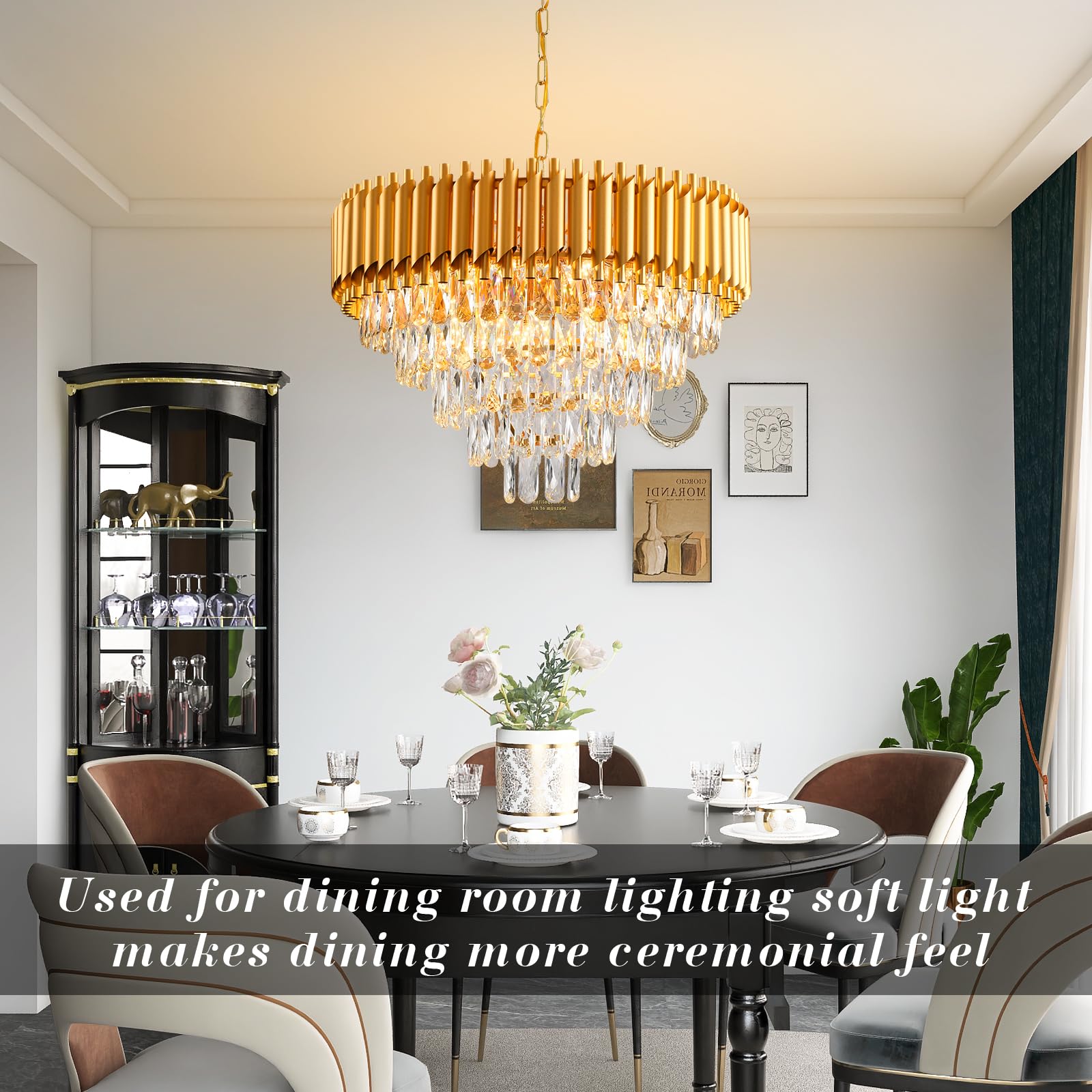AKDXIRUN Modern Crystal Chandelier, 12 Lights, Gold, 24in Width, Luxury Light Fixture for Dining Room, Living Room, Bedroom, Foyer