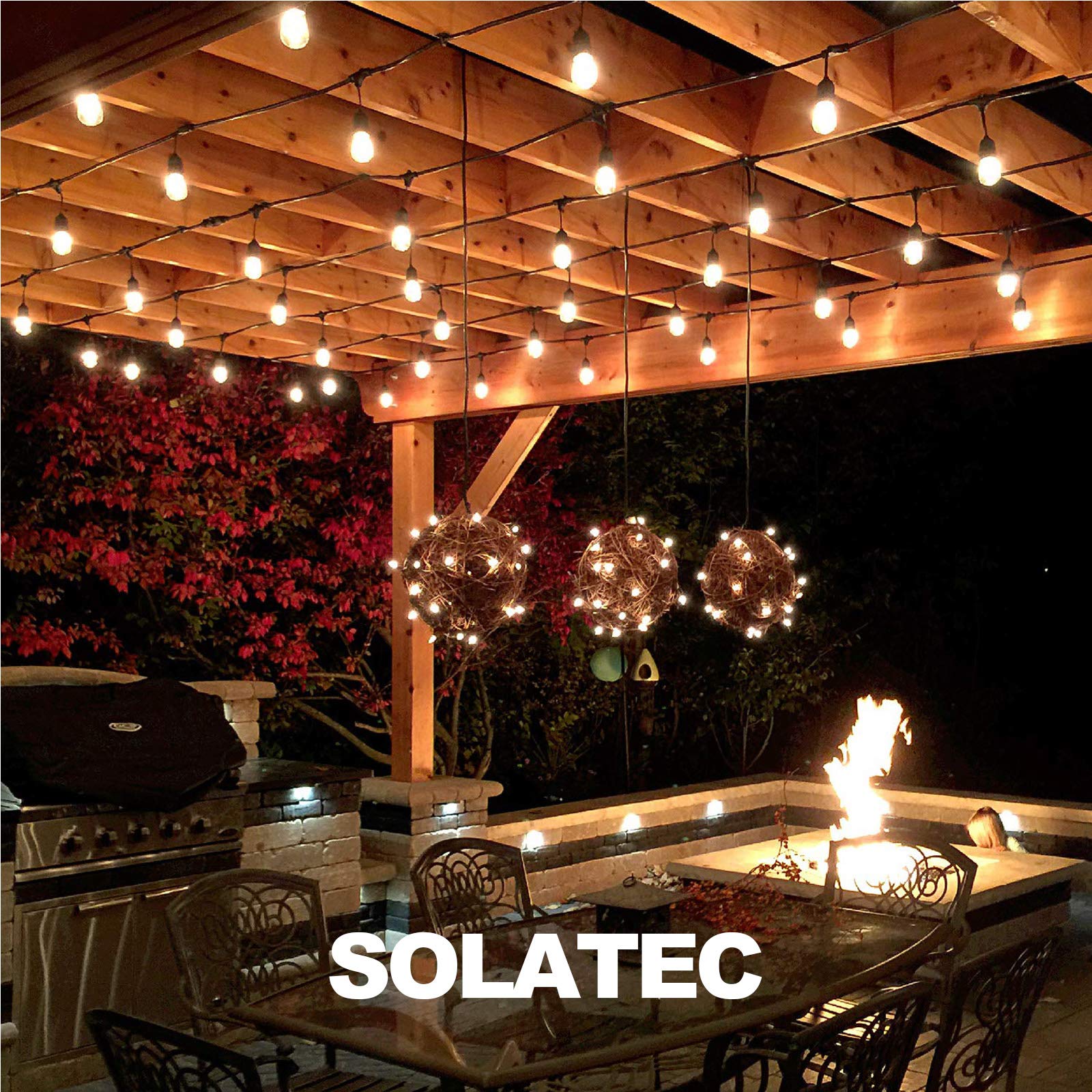 Solatec LED String Lights, 48FT 15 Sockets, Shatterproof, Waterproof, Warm White, Commercial Grade, Model 1