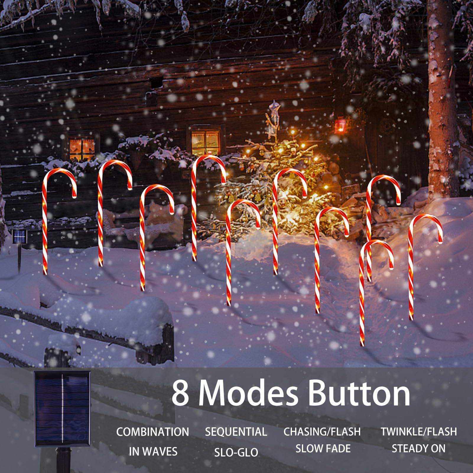 Outdoor Christmas Decorations, 10 Pcs Christmas Candy Cane Lights, 21'' Solar Pathway Lights With 8 Lighting Modes, Waterproof G
