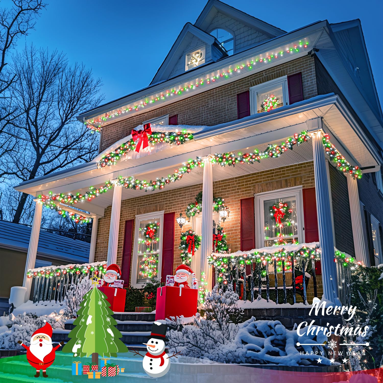 JMEXSUSS 100 LED Twinkle String Lights, Waterproof Indoor/Outdoor, 8 Modes, Clear Wire, Red White Green, Model EXS-S-0100