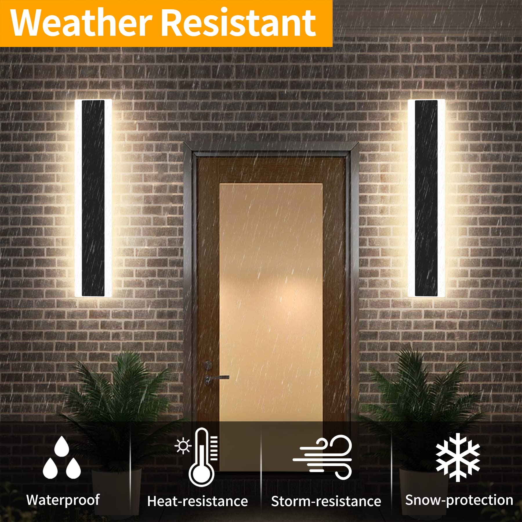 Modern 39Inch Outdoor Wall Light, 3000K/4500K/6000K 3 Color Change Black Exterior Light Fixtures Wall Mount, Ip65 Waterproof Mod