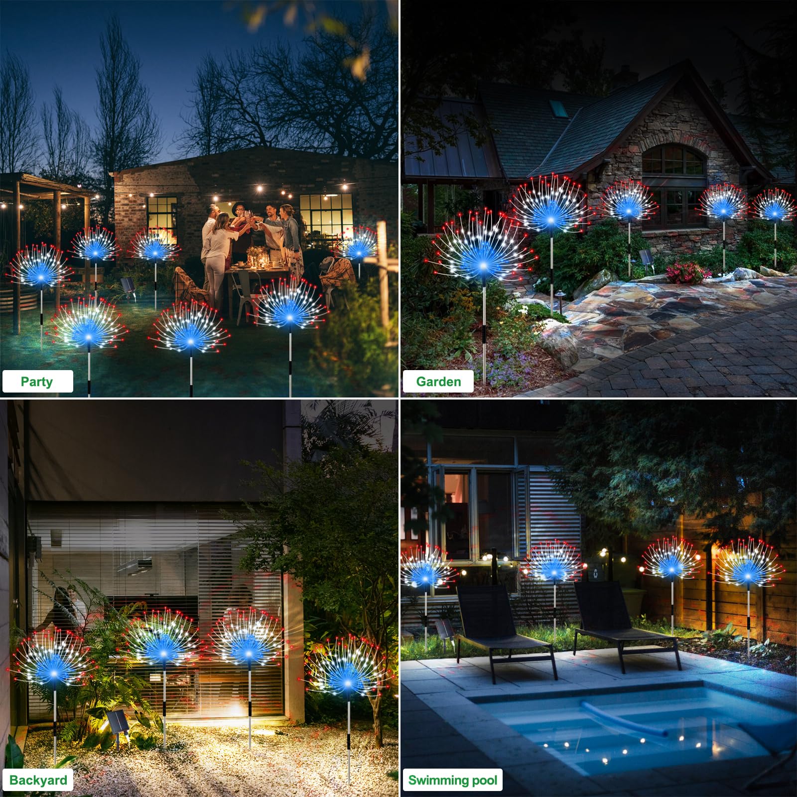 Slyuexu Solar Garden Lights Outdoor, 4 Pack Total 480 Led Solar Firework Lights Decorative 4Th Of July Decoration, Outdoor Water