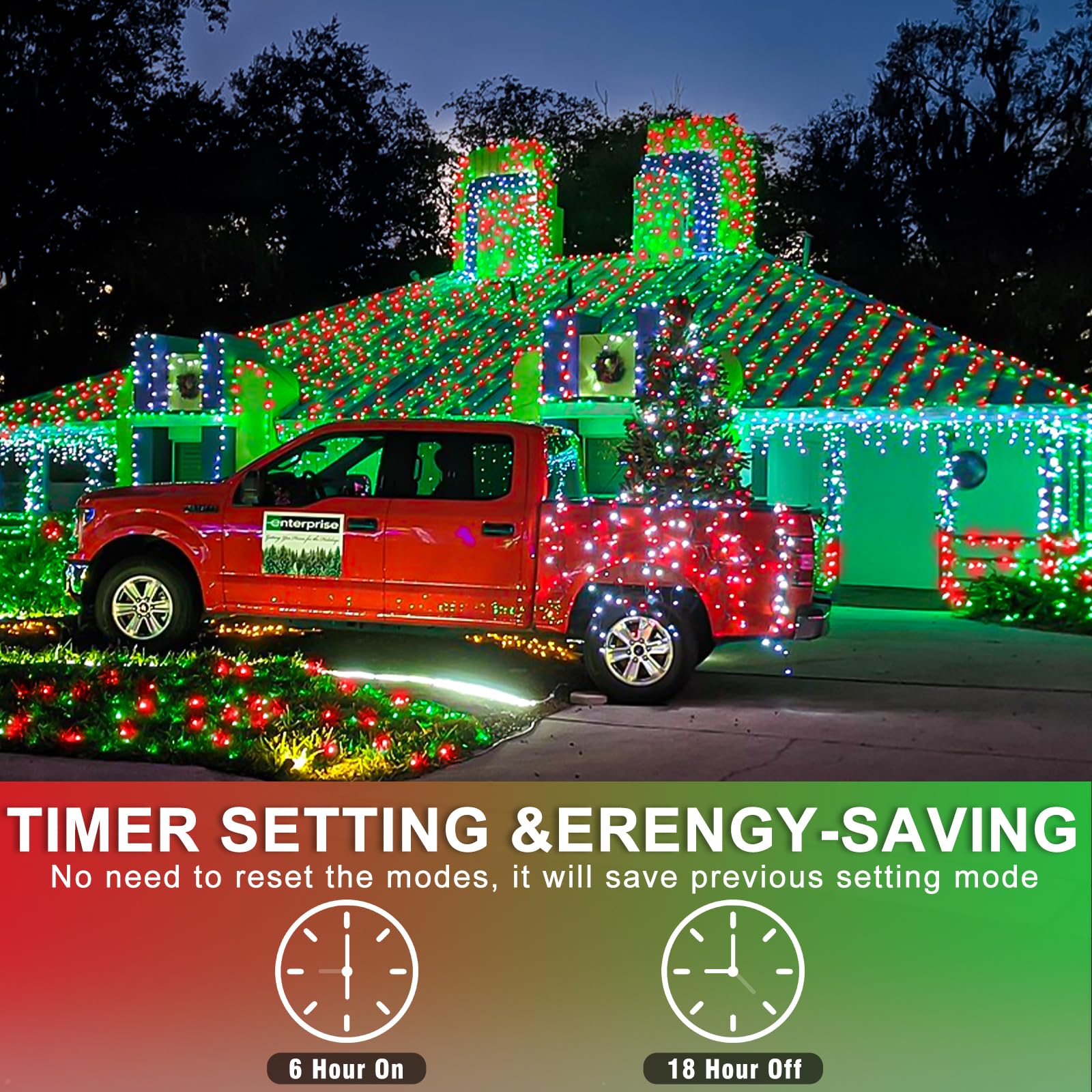 Einiiya 120 Led Christmas Lights Outdoor, Red And Green String Lights For Bedroom Clear Wire, 8 Modes Plug In Waterproof Fairy S