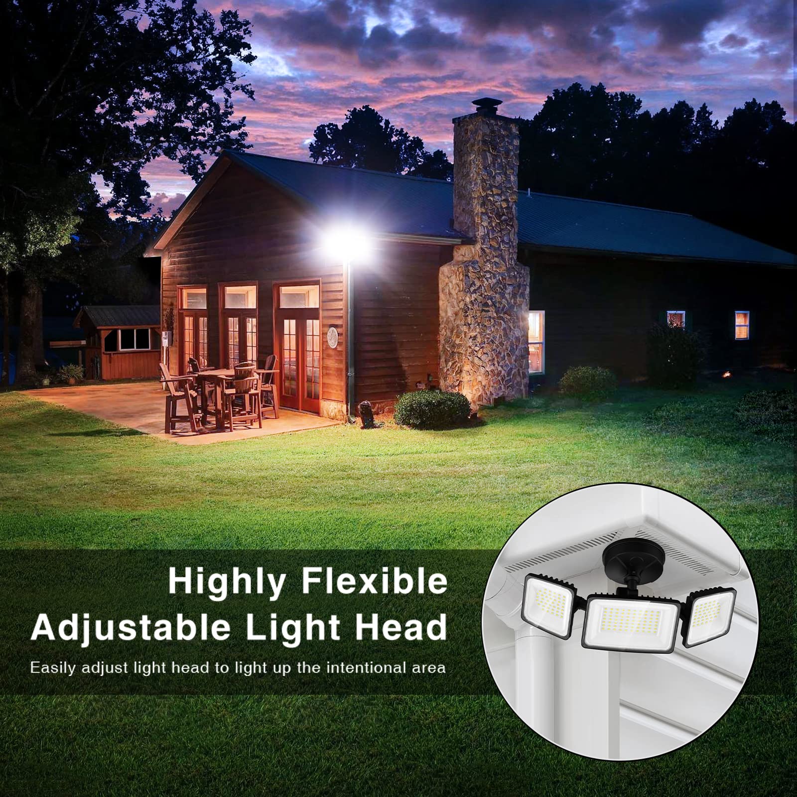 Onforu 100W Outdoor Flood Lights, 9000LM, 3 Adjustable Heads, IP65 Waterproof, Black, Model BDB100-3, 2-Pack