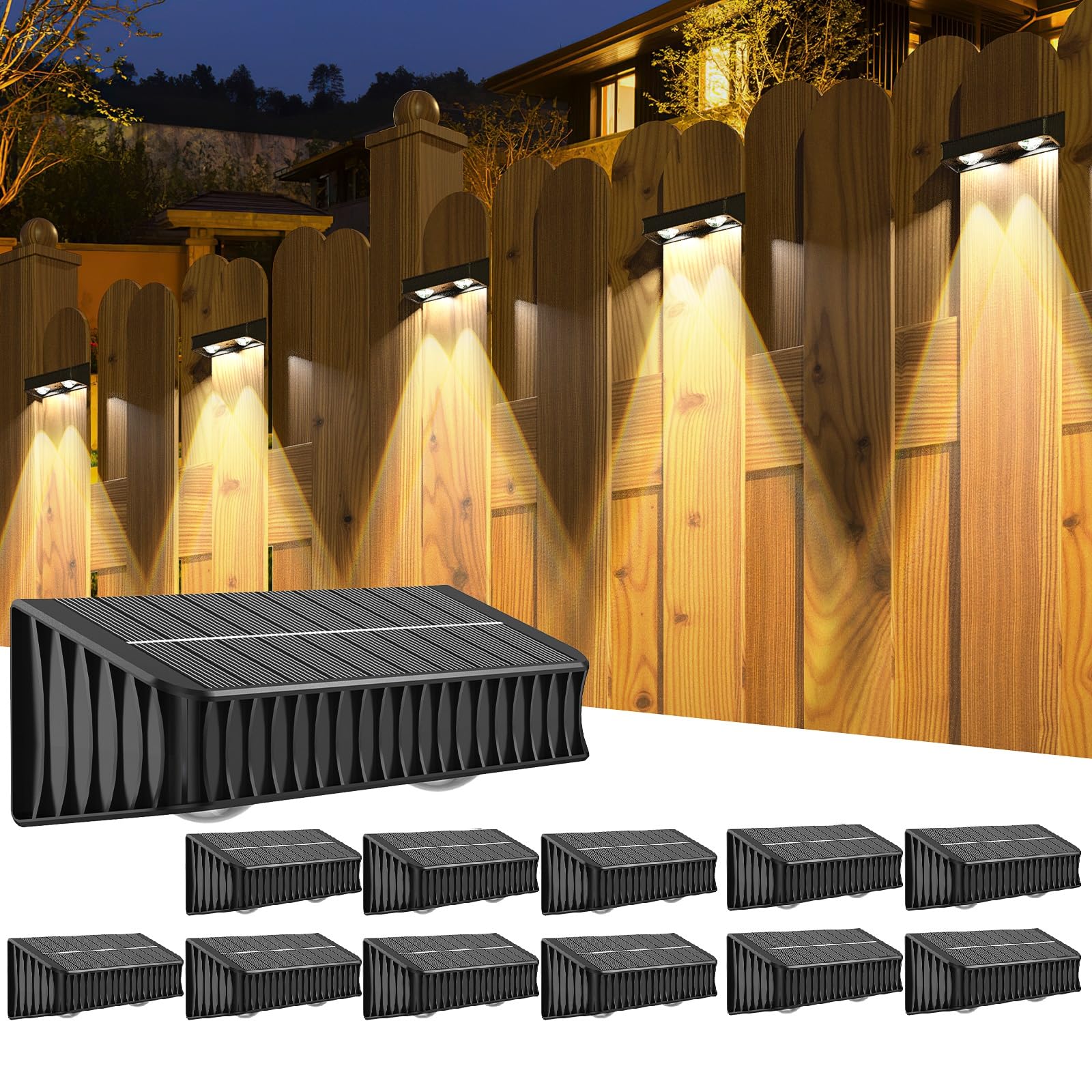 Coxseni Solar Fence Lights 12 Pack, Solar Deck Lights Outdoor Waterproof, Dusk To Dawn Solar Wall Lights, Solar Step Lights Warm