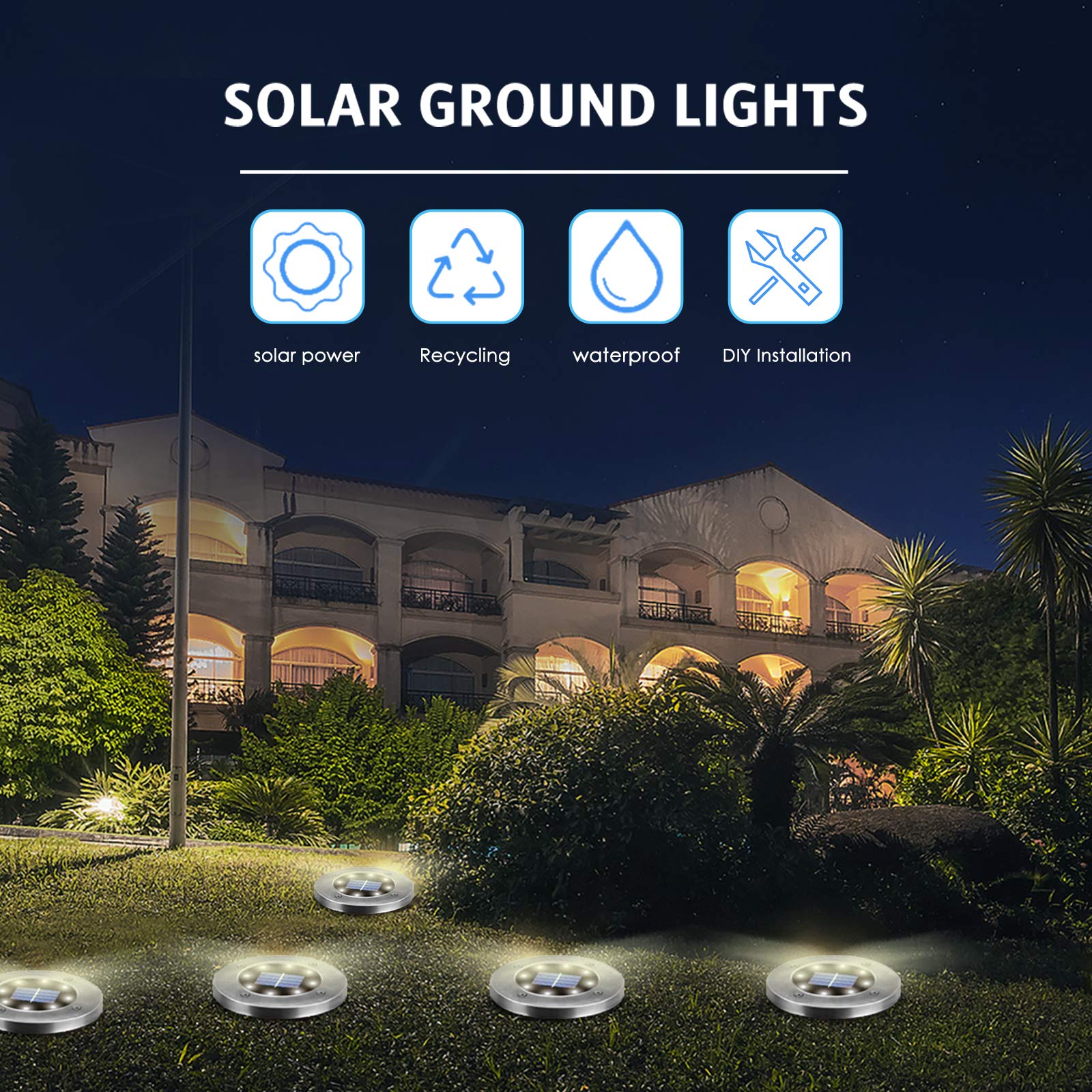 Oulonger Solar Outdoor Lights 12 Packs, Waterproof Solar Pathway Lights Bright In-Ground Lights Lighting Decor For Garden, Lawn,