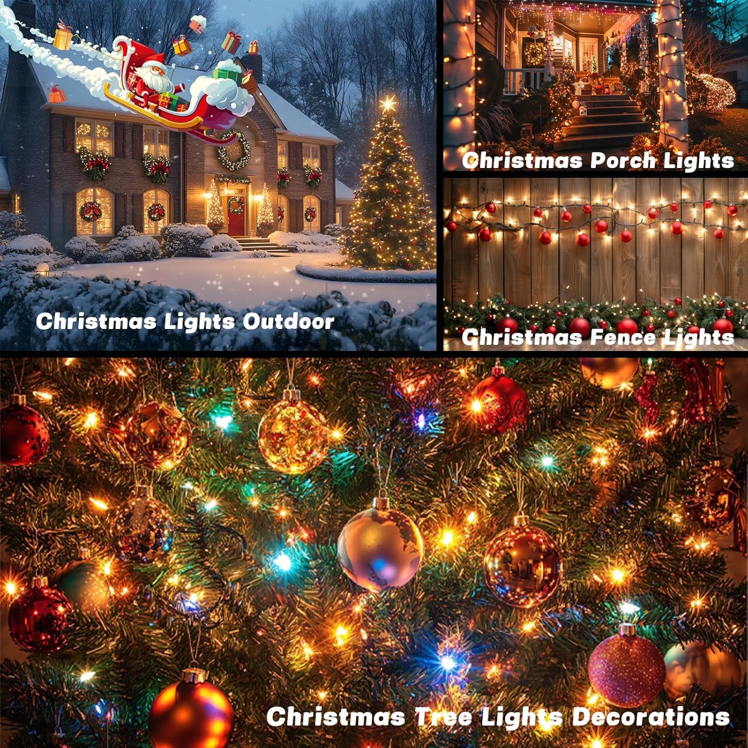 OZS Solar Christmas String Lights 480LED, Waterproof, 8 Modes, 6 Pack, Warm White, Green Wire