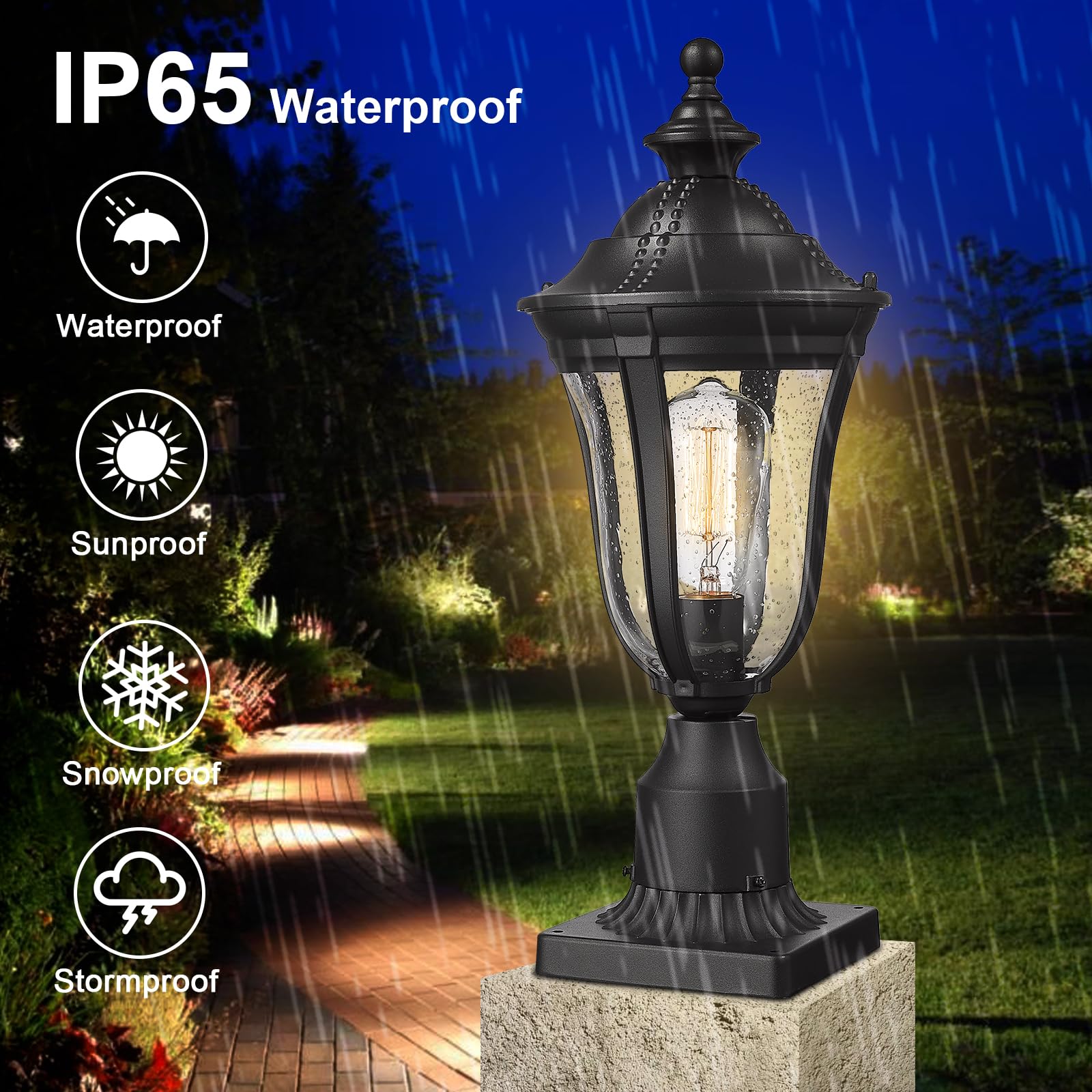 Luminzone Outdoor Post Light Outdoor Pole Lantern Modern Exterior Post Sconce With Seeded Glass In Black Finish Outdoor Post Lam