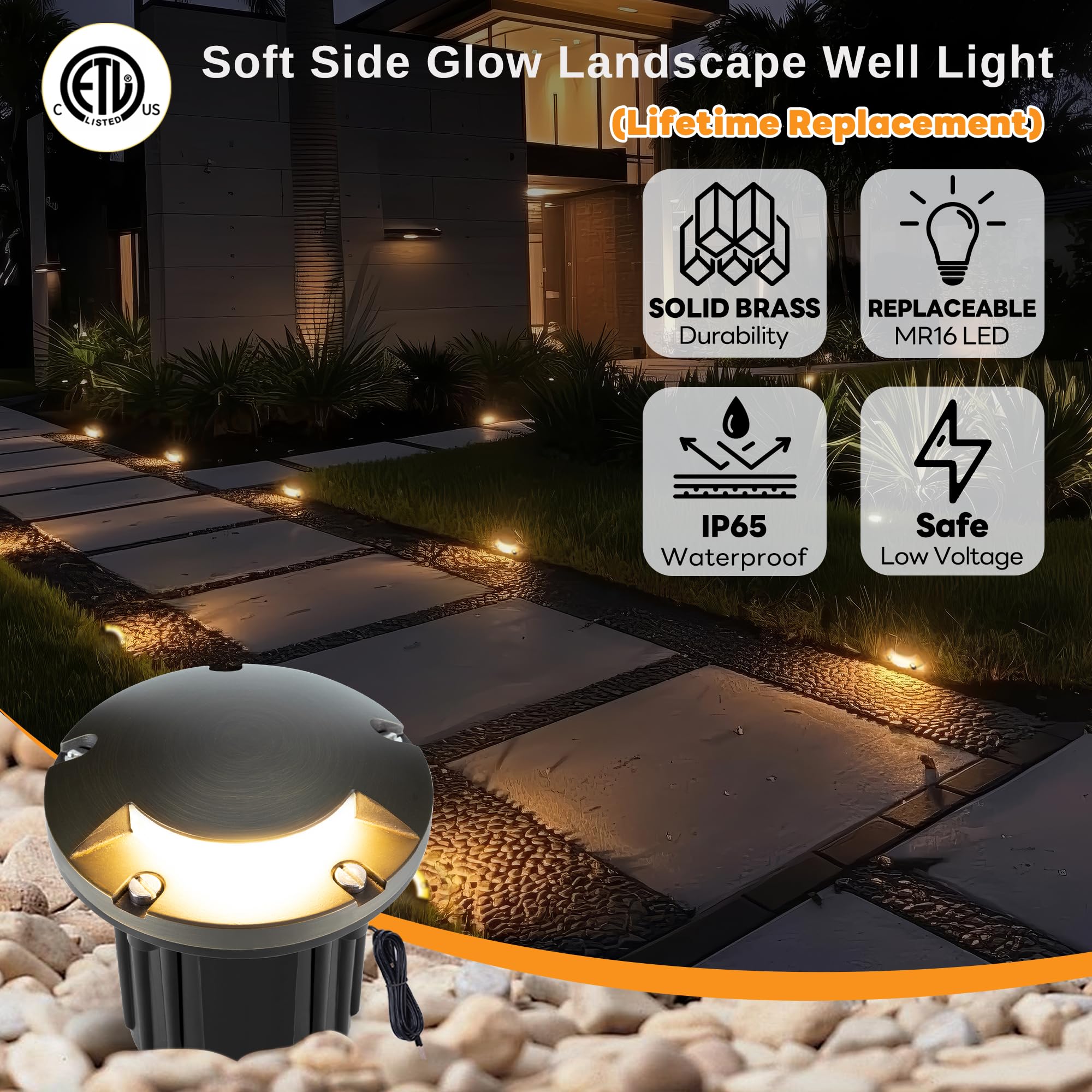 Gardenreet Landscape Well Lights Brass - Ip65 Hardwired Low Voltage Electric In Ground Lighting, Led 12V Waterproof Directional