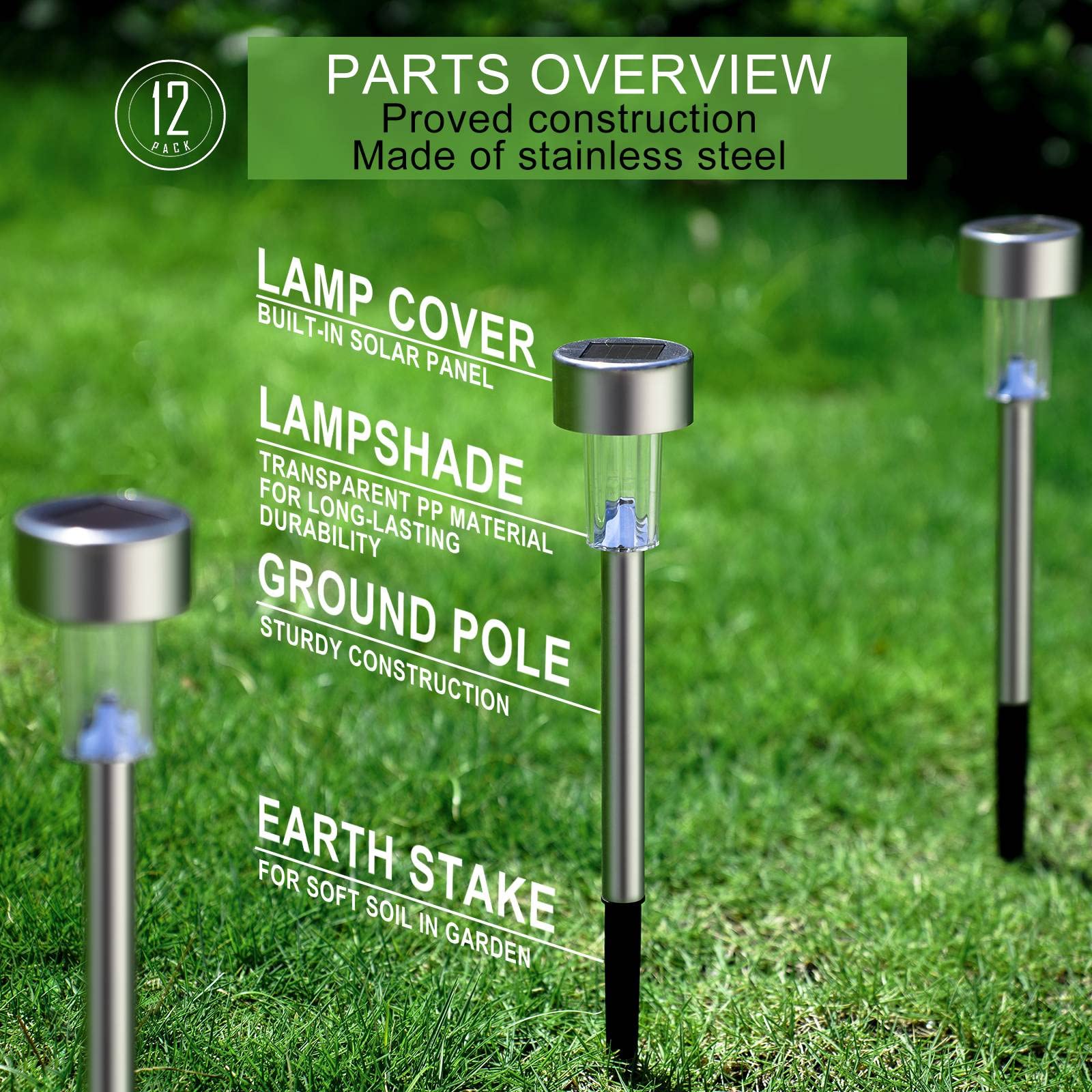 Solar Lights Outdoor Waterproof  Stainless Steel Led Landscape Lighting  Solar Garden Lights  Outdoor Christmas Decorations For Yard  Pathway  Walkway  Patio  Lawn - 16 Pack (Warm White)