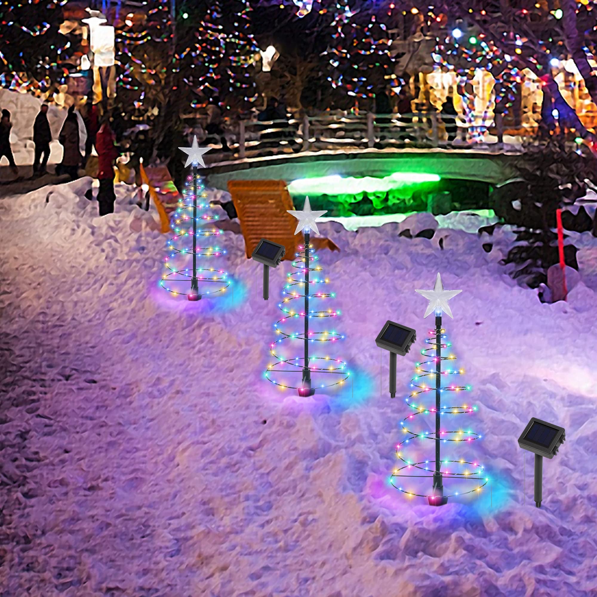 Dynaming 2 Pack Solar Spiral Christmas Trees With Lights, 19'' Outdoor Light Up Christmas Pathway Markers With Colorful Lights,