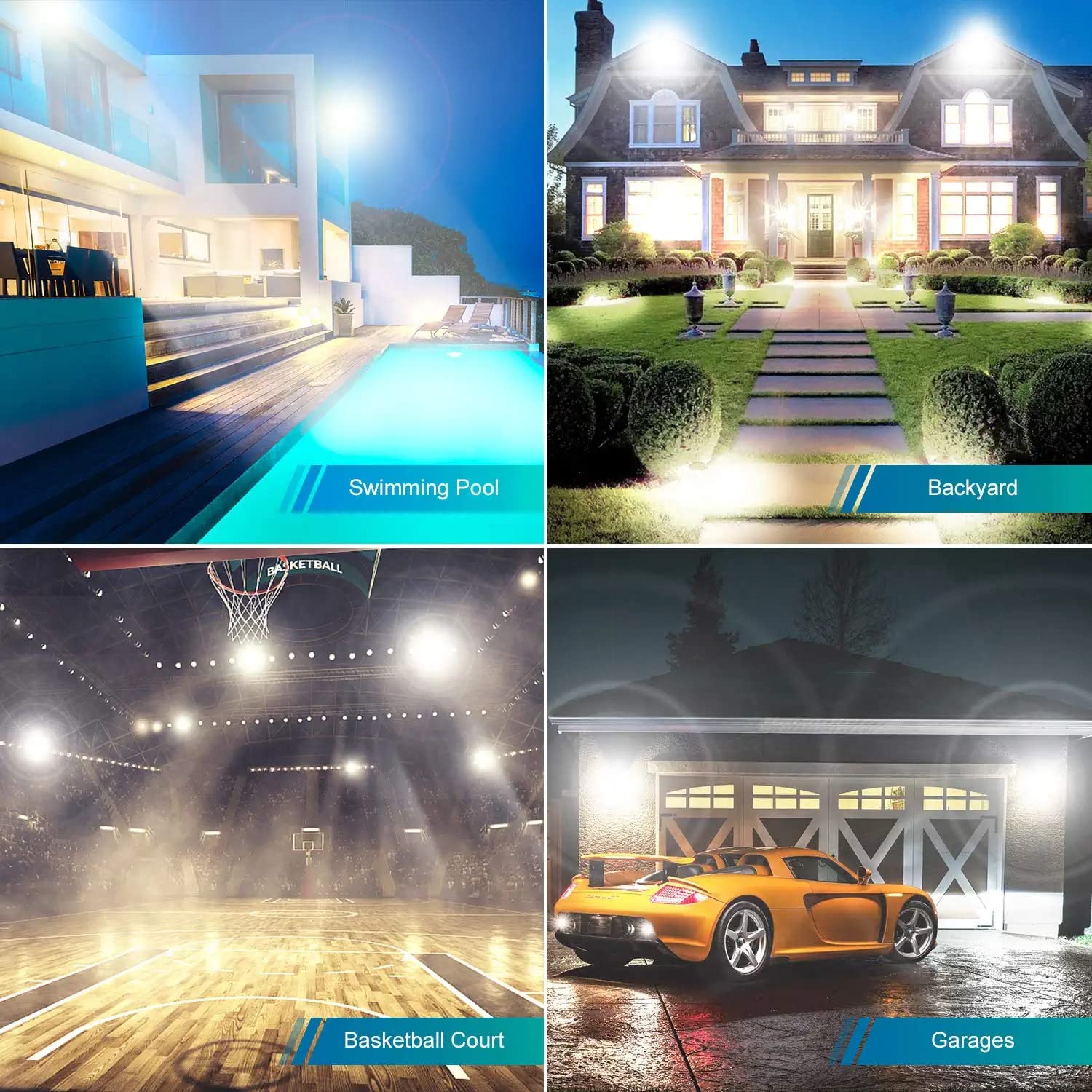 Yanycn 2 Pack 250W Led Flood Lights Outdoor,Super Bright 37000Lm Security Lights With Plug,Exterior Ip66 Waterproof 5000K Daylig