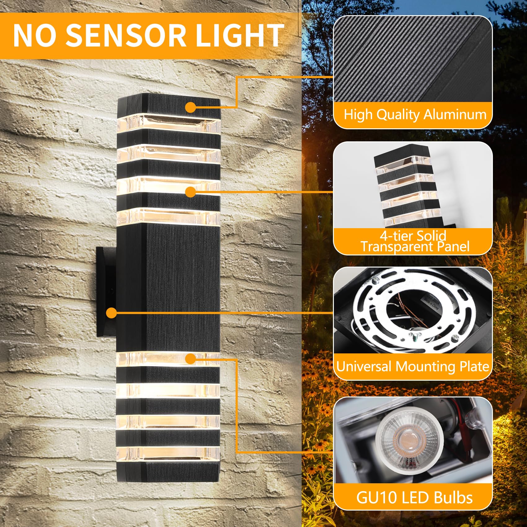 Zsmaiku 18.3&quot; Black 4-Tier Outdoor Wall Light Fixture, Waterproof With 4 Warm White Bulbs