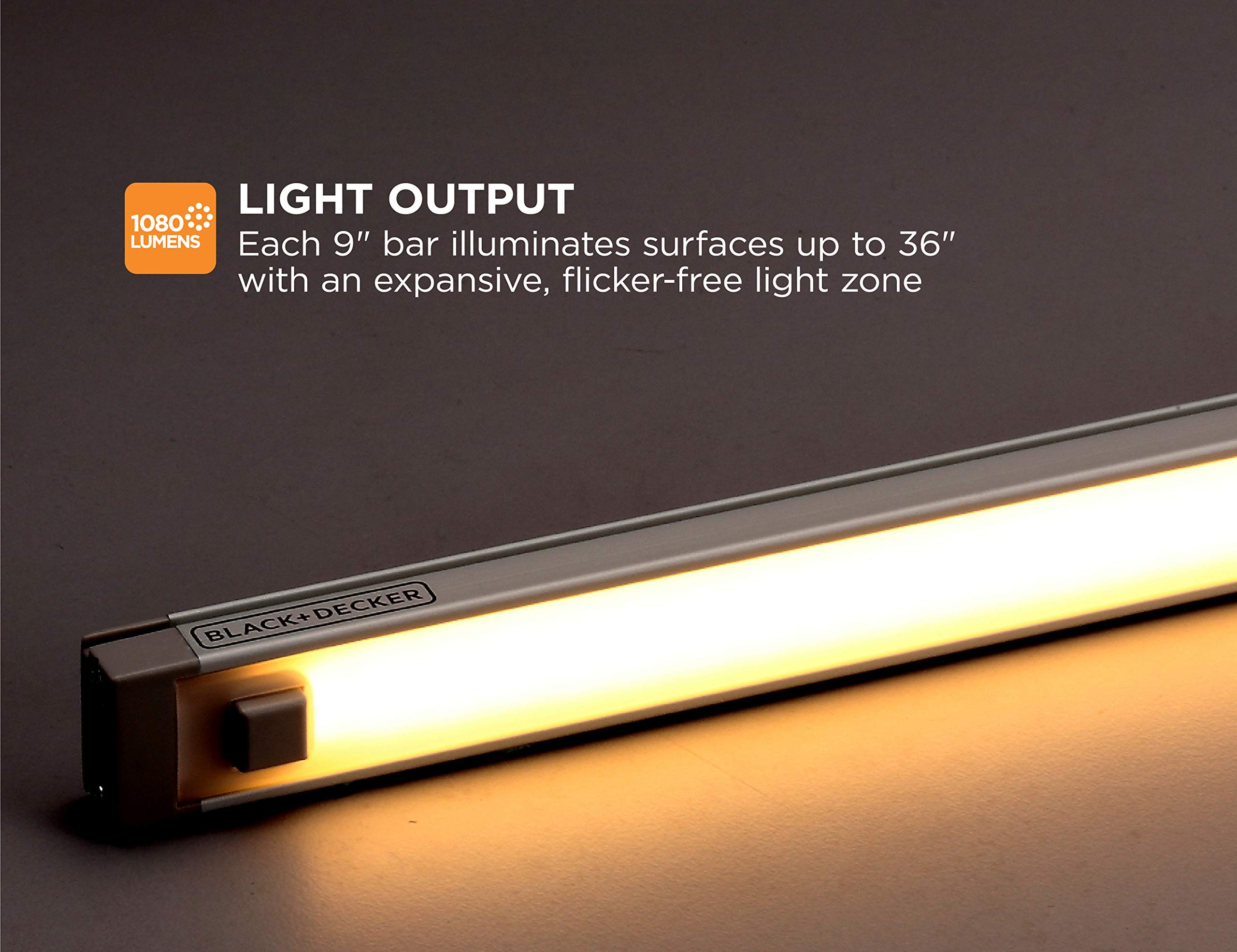 Black+Decker Led Under Cabinet Lighting Kit, 3-Bars, 9 Inches Each, Diy Tool-Free Installation, Warm White, 2700K, 1080 Lumens, 15 Watts, Home Accent (Leduc9-3Wk)