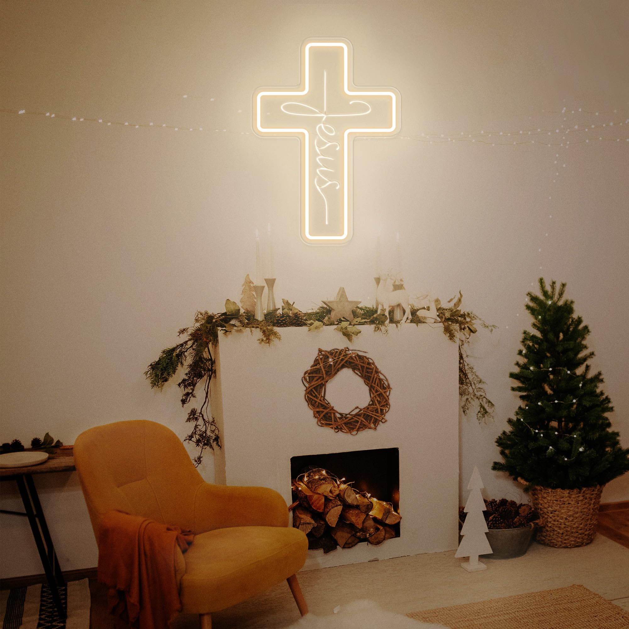 HAJAE Cross Neon Sign LED Wall Decor, Dimmable, Warm White, 15.5in ×11in , Model HAJAE01 for Bedroom, Living Room, Religious Events