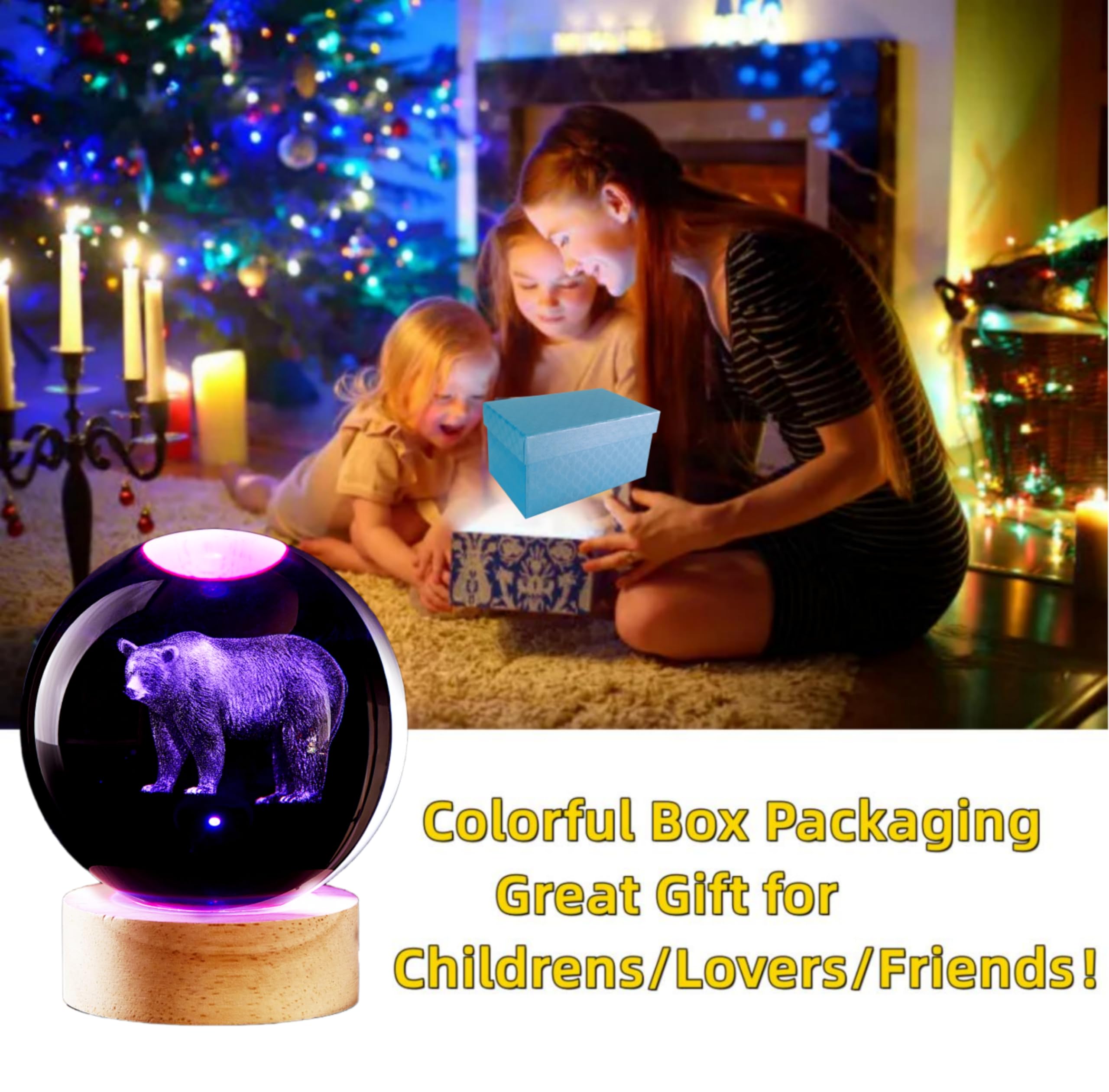 3D Bear Crystal Ball Lamp,Lifelike Led Bear Night Light,16 Colors Changing Light,Dimmable Remote Control,Desk Lamp (Bear)