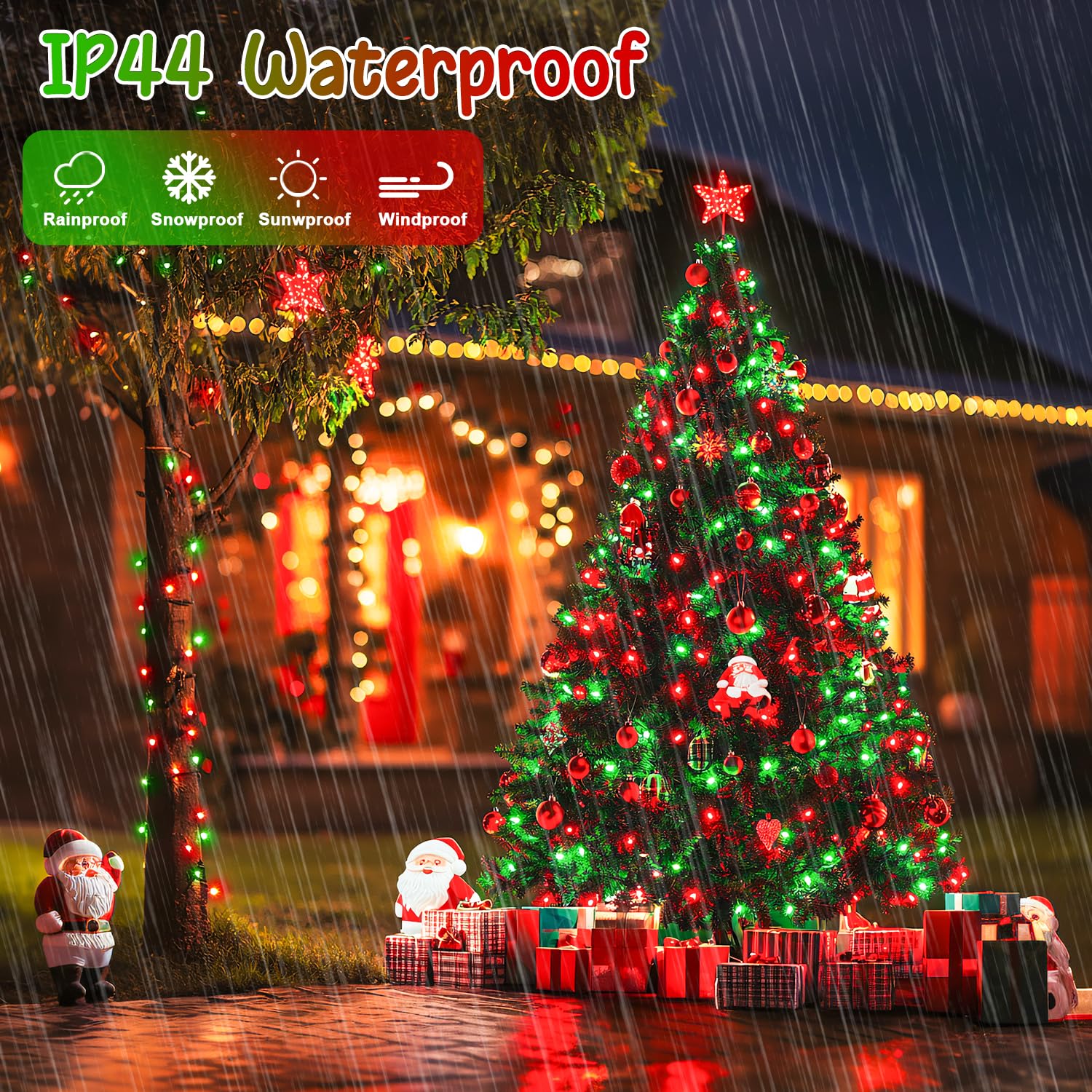 Jmexsuss 2 Pack 100 Led Red And Green Christmas Lights, Battery Operated Christmas Tree Lights With Remote, Each 33 Ft Battery S