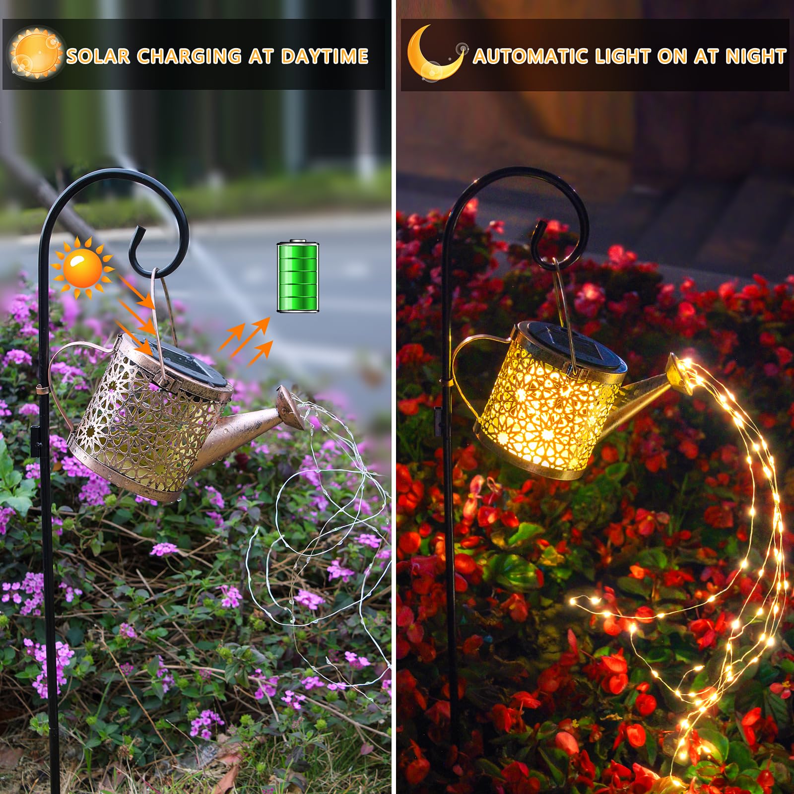 Solar Lights Outdoor Decorative, 2 Pack Metal Solar Watering Can Lights Waterproof, Small Hanging Solar Garden Decor Yard Lights