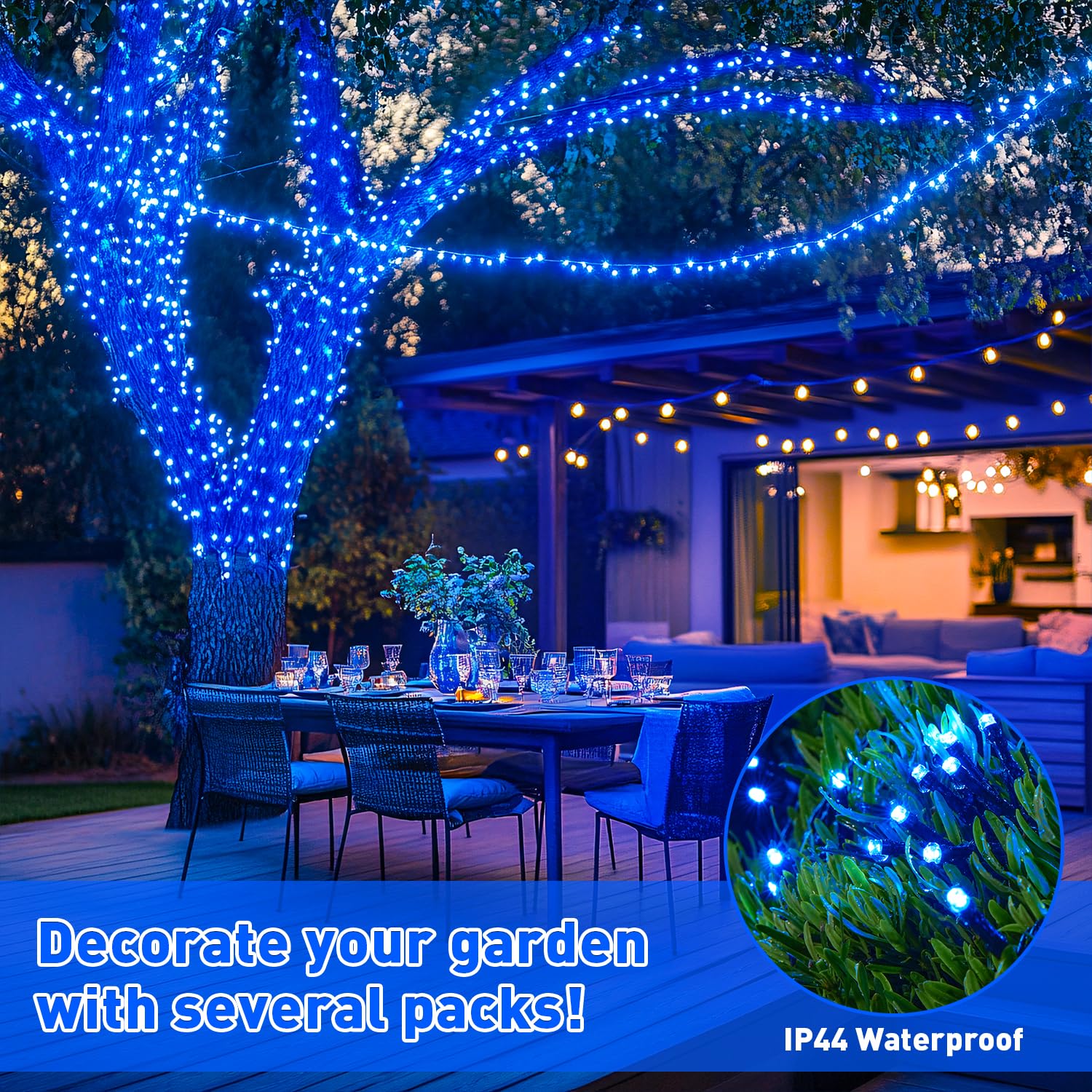 Jmexsuss 2 Pack 100 Led Blue Christmas Lights Battery Operated, Each 33 Ft Blue String Lights Indoor Outdoor Waterproof,Christma