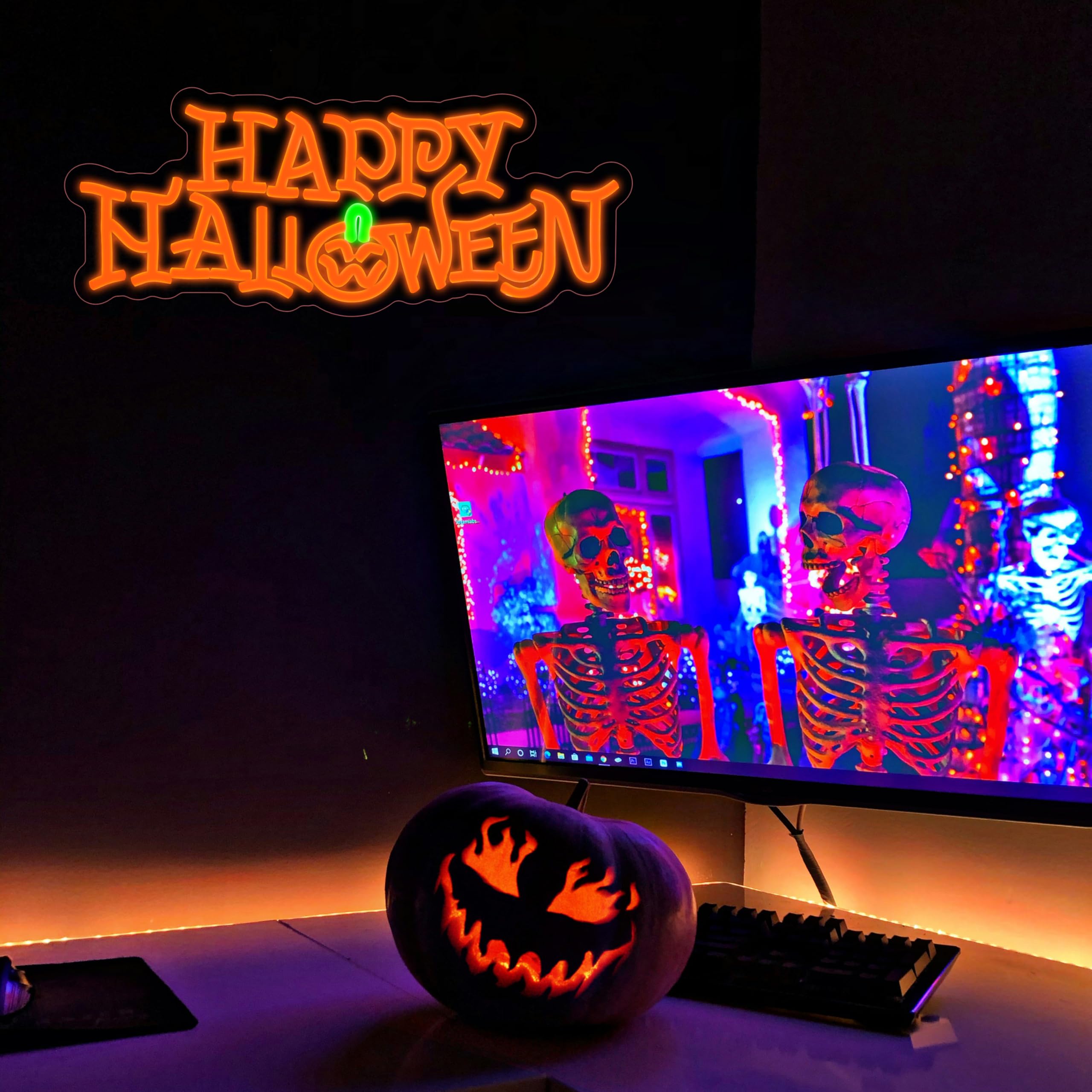 Jannisa LED Neon Light Sign - Happy Halloween Pumpkin Decor, 16.1x6.1in, USB Powered, Orange Acrylic for Parties and Home Decoration
