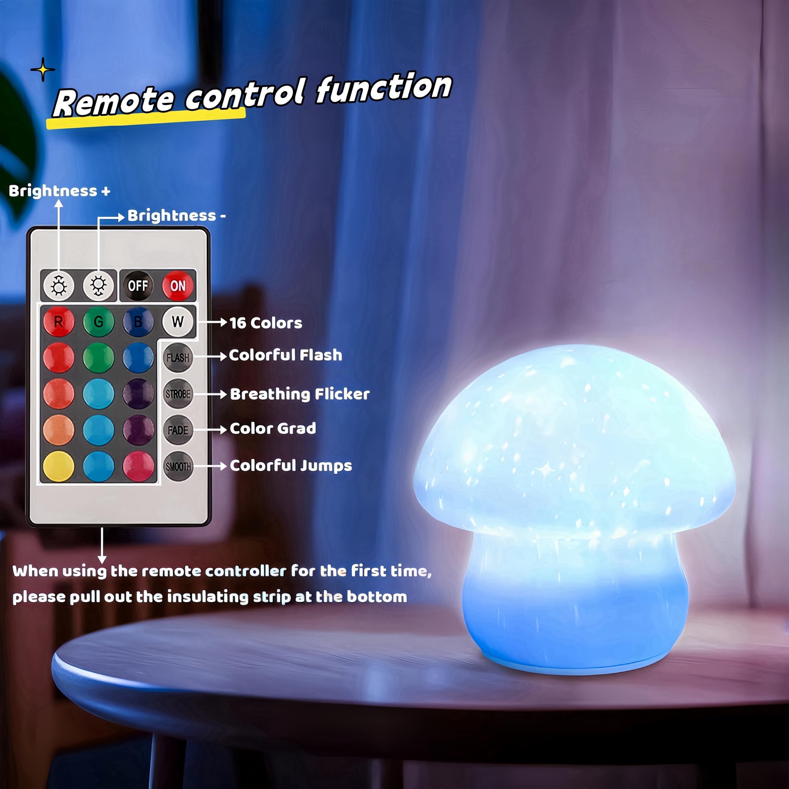 ANGTUO 16 Colors Mushroom Night Light Include Remote Control, Mushroom Lamp Dimmable and Rechargeable